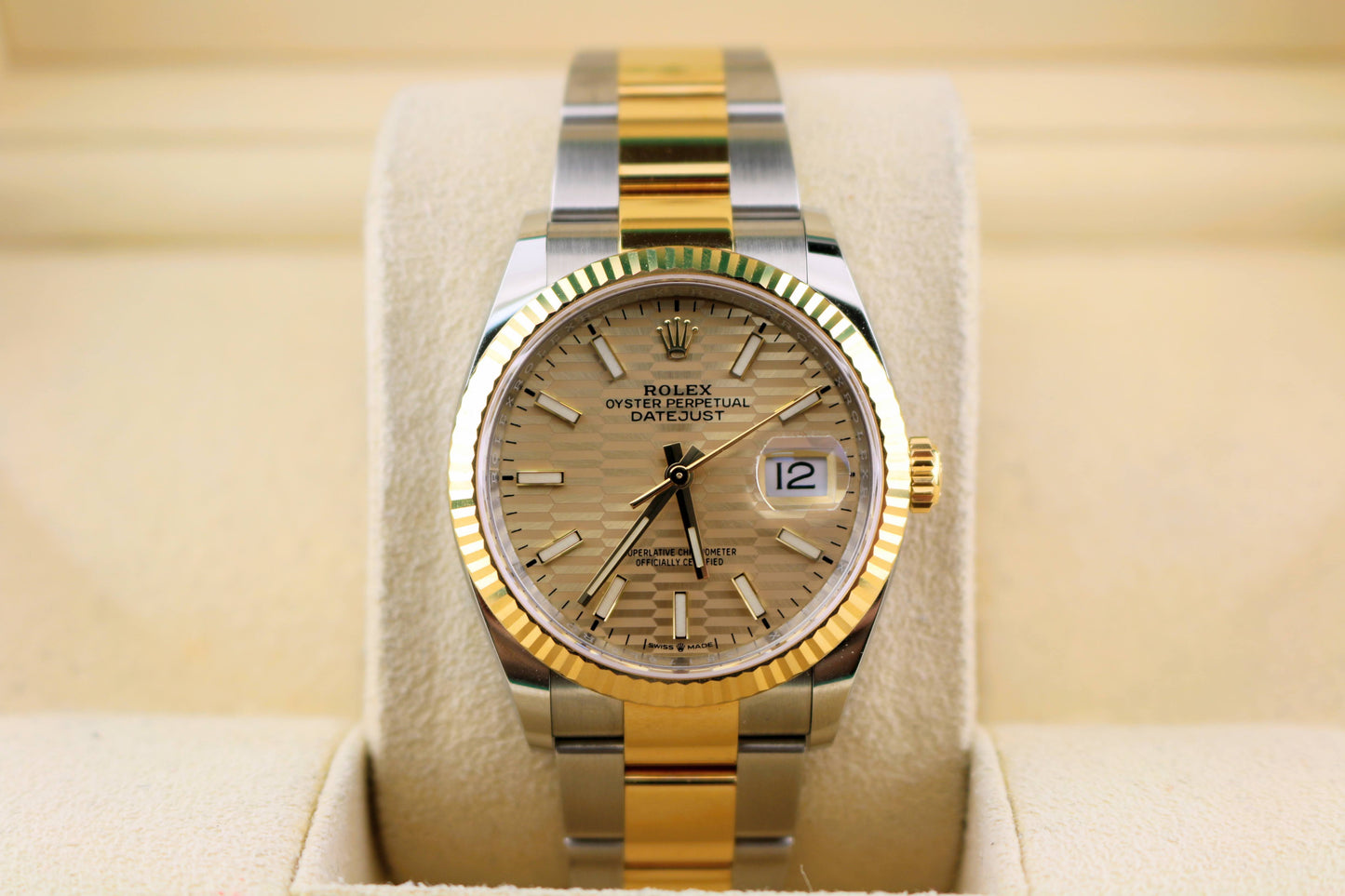 2022 Rolex Datejust 126203 Golden Motif Dial TT Oyster With Papers 36mm