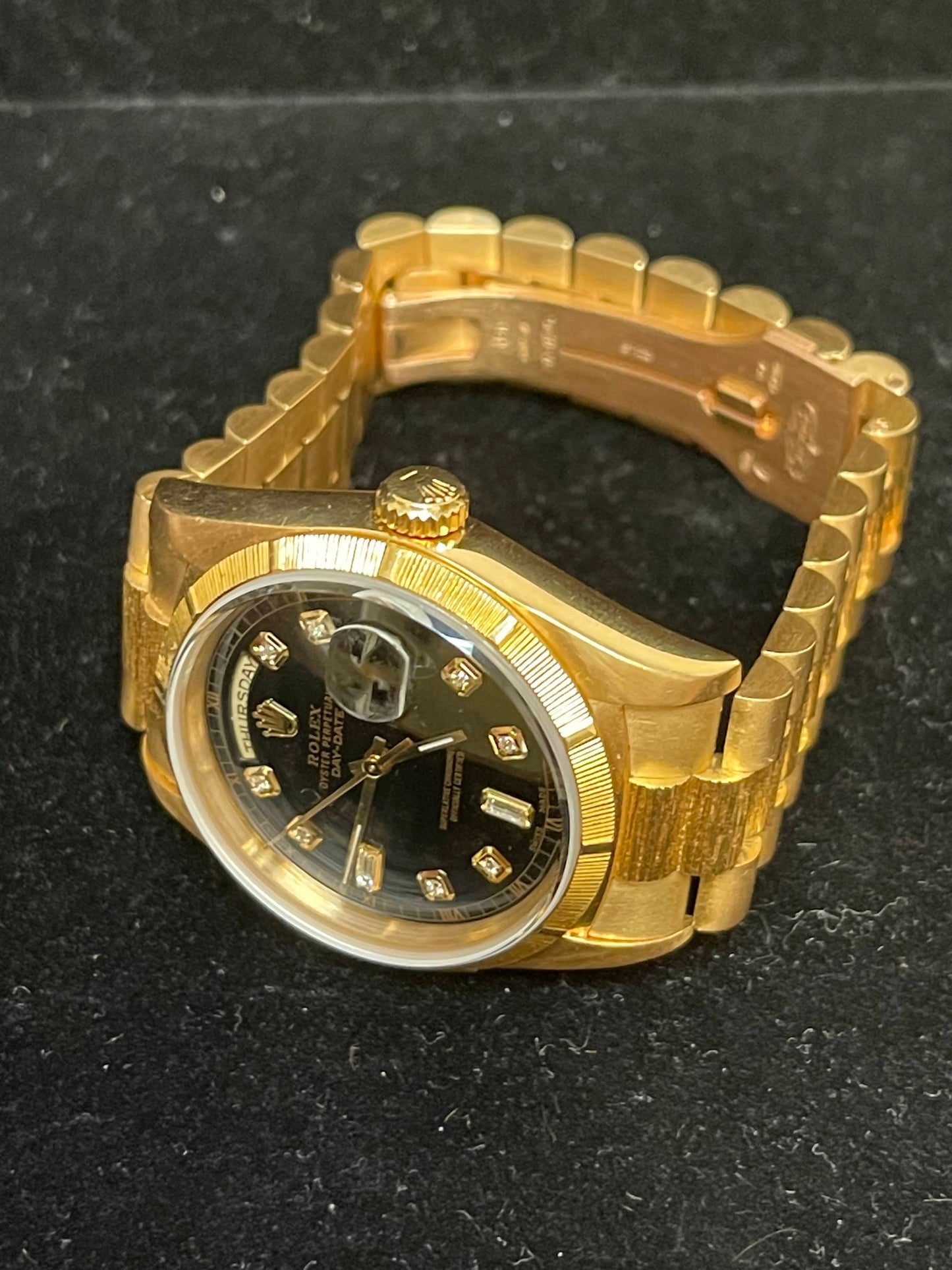 1988 Rolex Day-Date 18248 Black Diamond Dial 18kt Bark President No Papers 36mm