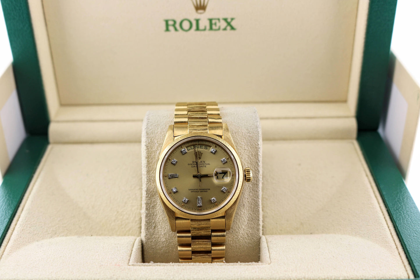 1979 Rolex Day-Date 18078 Champagne Diamond Dial Spanish Datewheel No Papers 36