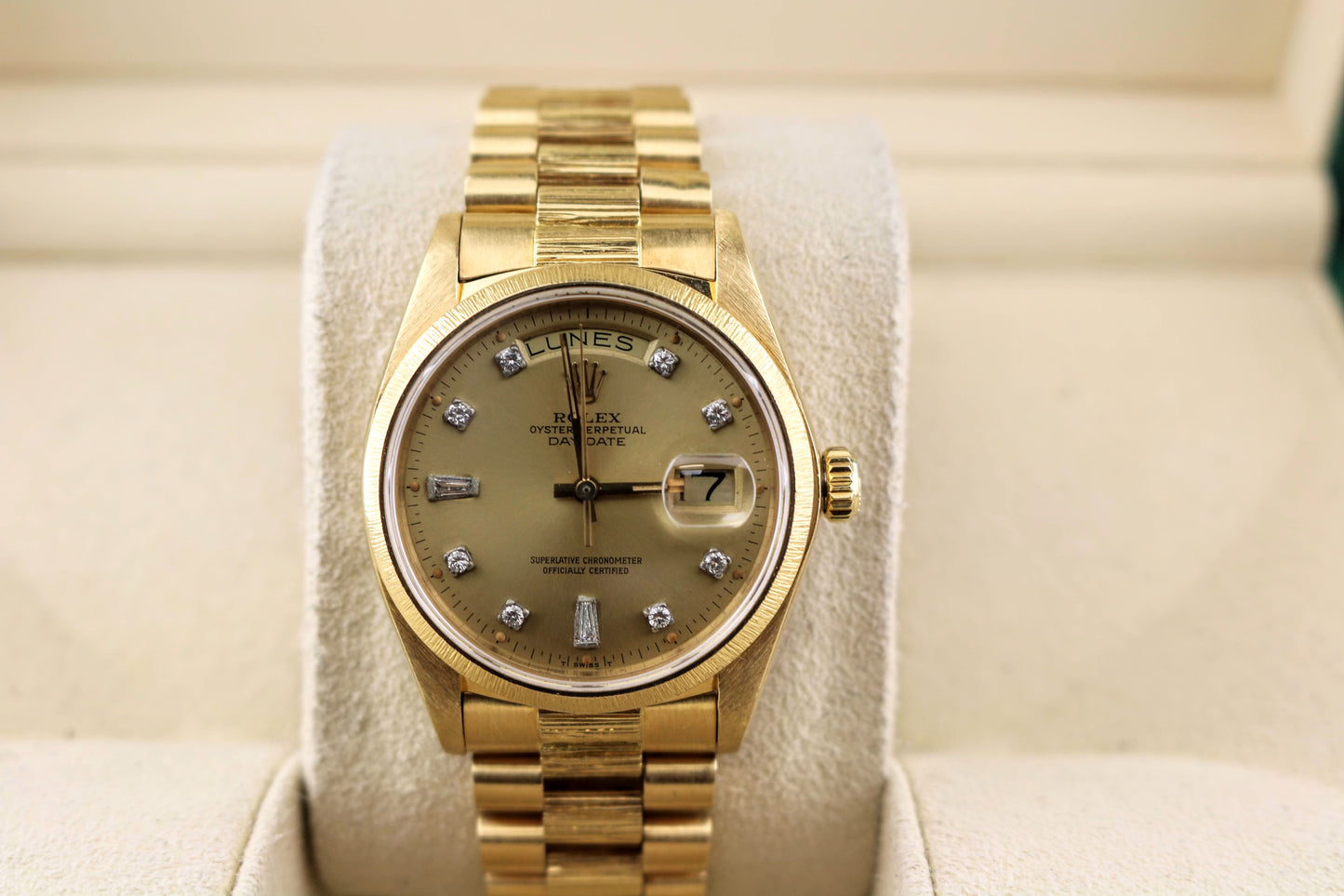 1979 Rolex Day-Date 18078 Champagne Diamond Dial Spanish Datewheel No Papers 36