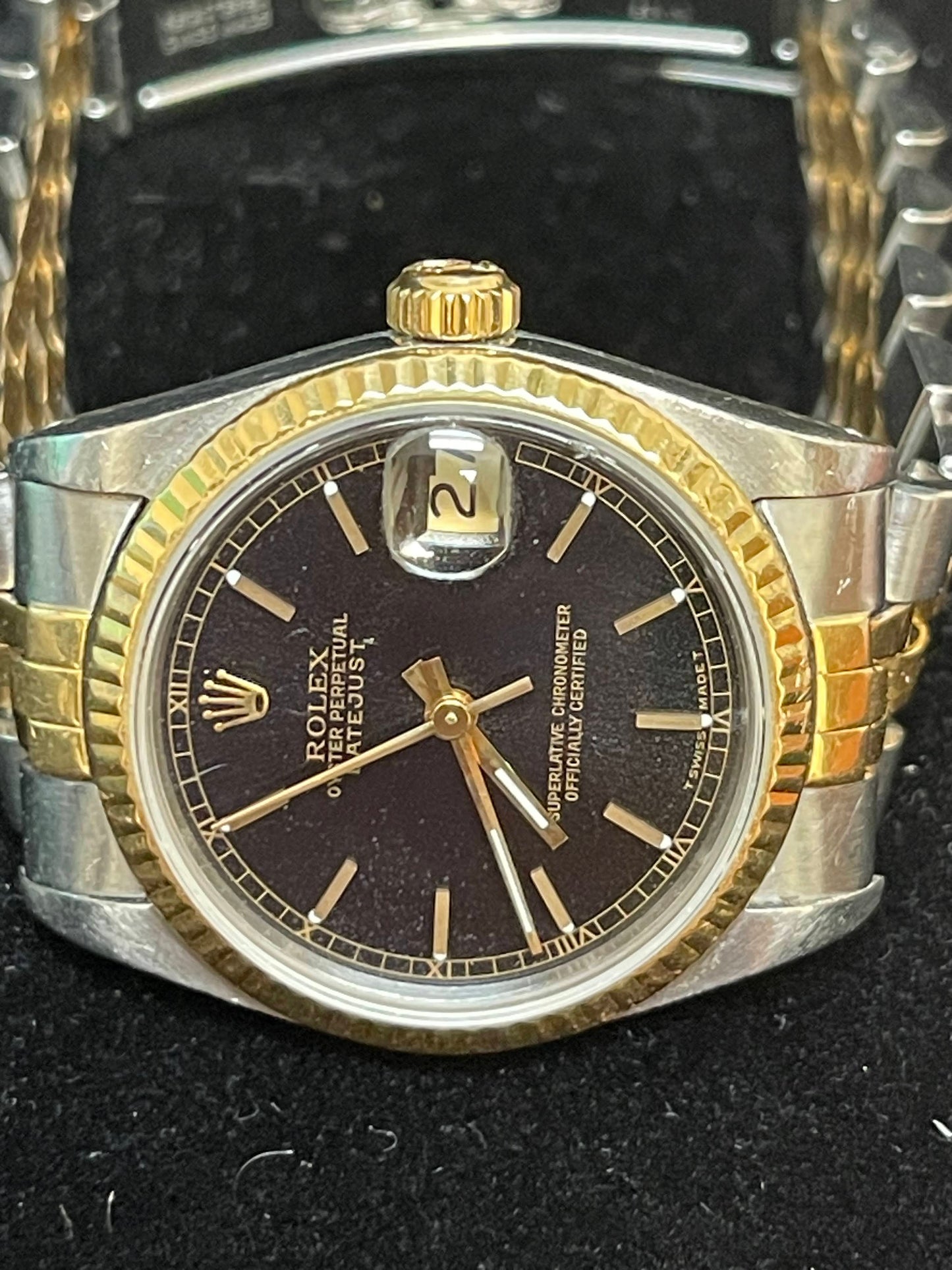 1991 Rolex Midsize Datejust 68273 Black Stick Dial TT Jubilee No Papers 31mm