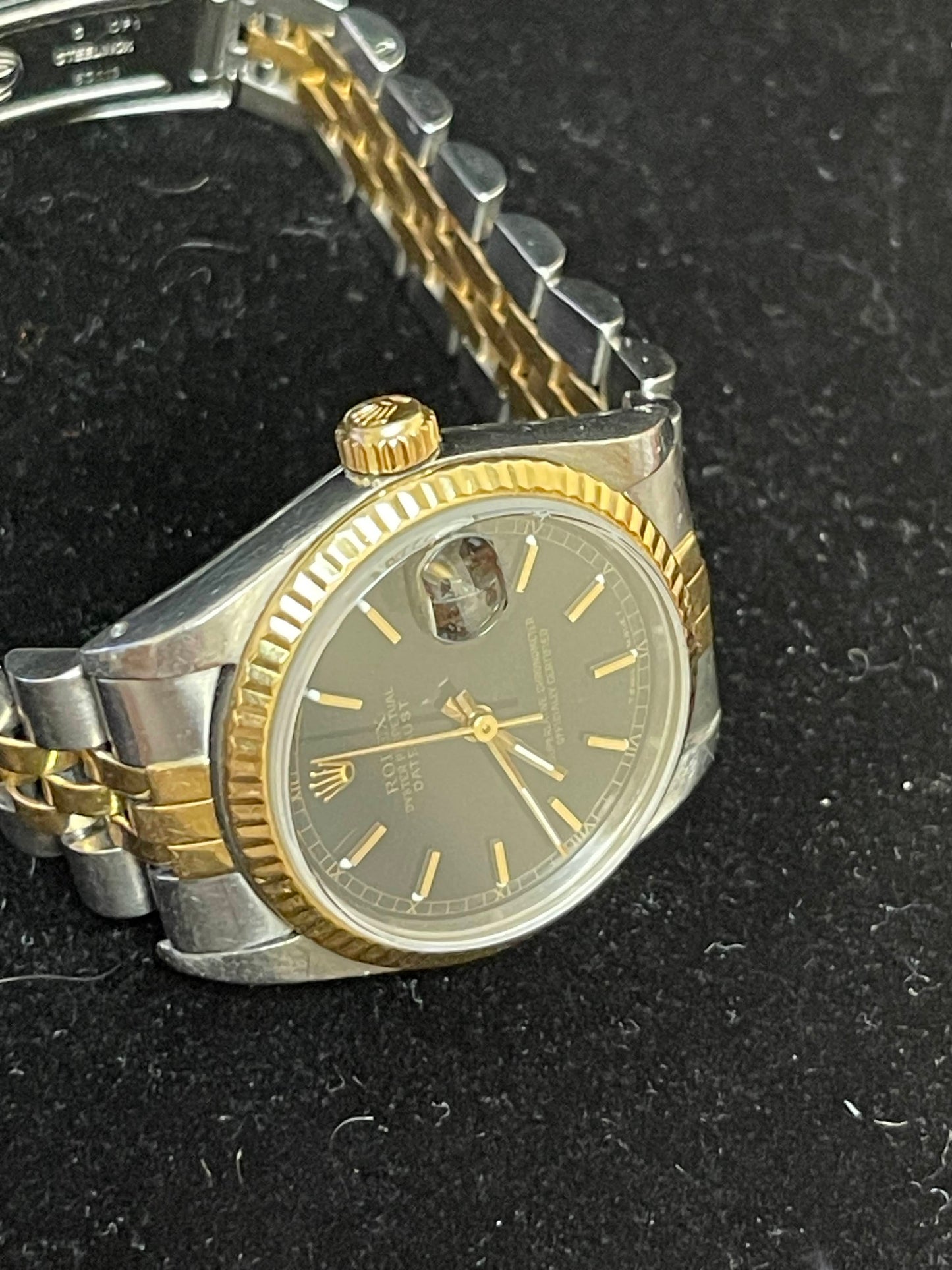 1991 Rolex Midsize Datejust 68273 Black Stick Dial TT Jubilee No Papers 31mm