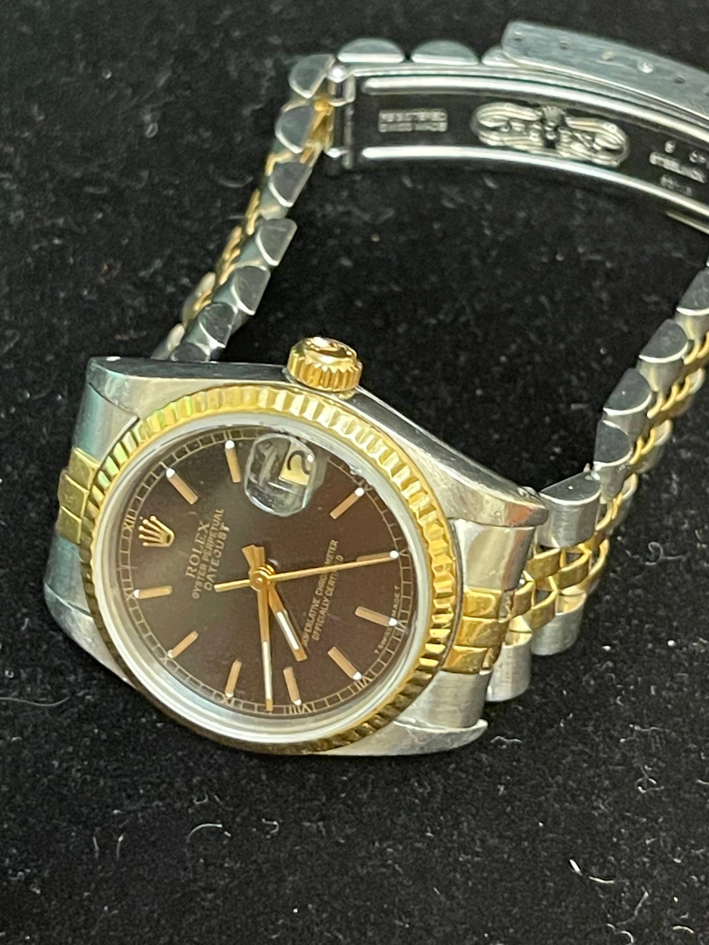1991 Rolex Midsize Datejust 68273 Black Stick Dial TT Jubilee No Papers 31mm