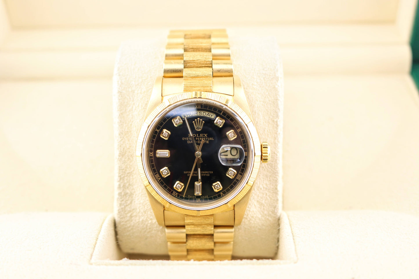 1988 Rolex Day-Date 18248 Black Diamond Dial 18kt Bark President No Papers 36mm
