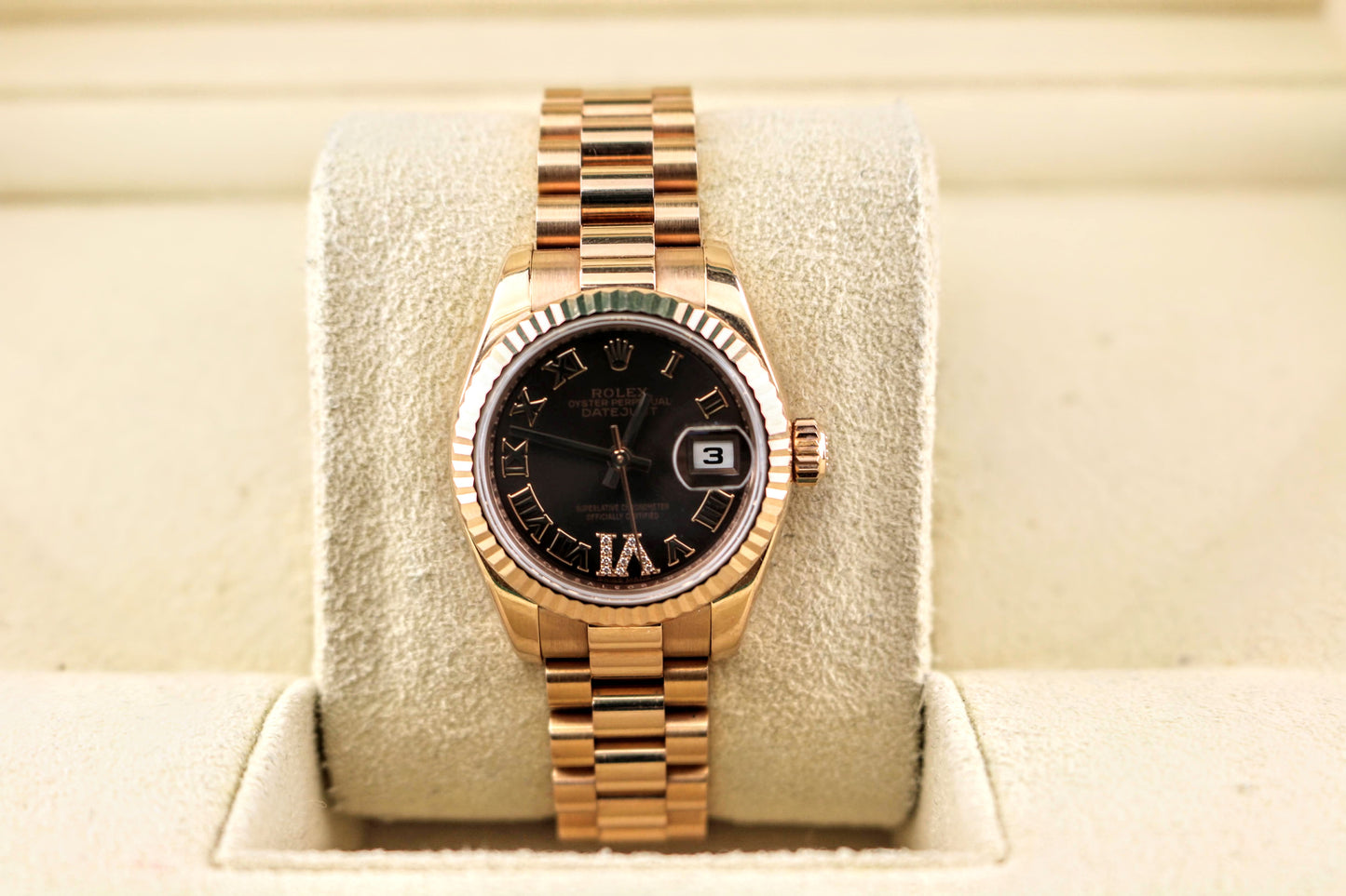 2021 Rolex Datejust 179175 Chocolate Roman Diamond RG President W/ Papers 26mm