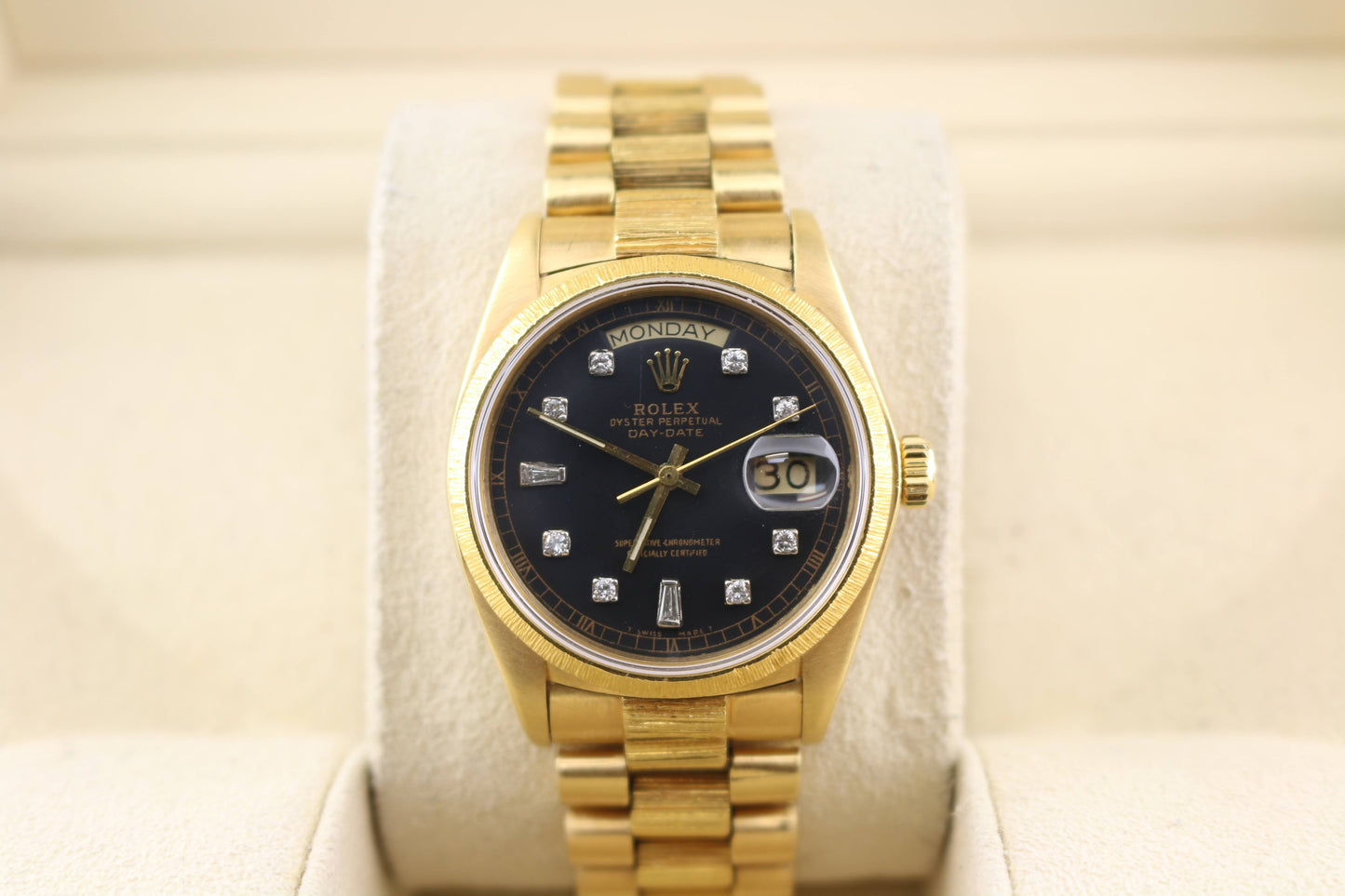 Rolex Day-Date 18078 Black Diamond Dial 18kt President W/Open Papers 36mm