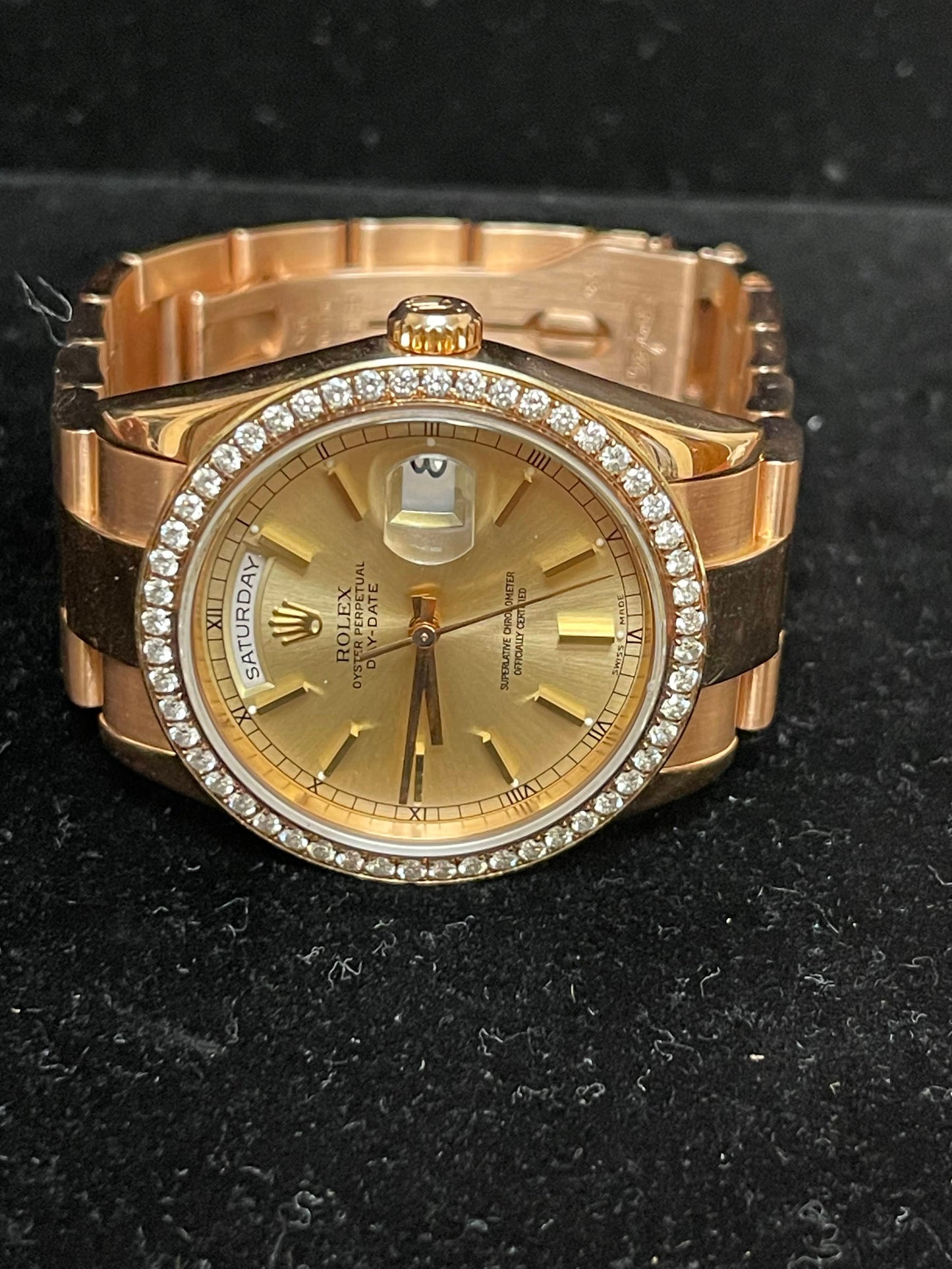 2002 Rolex Day-Date 118205 Everrose Dial 18kt Rose Gold W/Diamond Bezel 36mm
