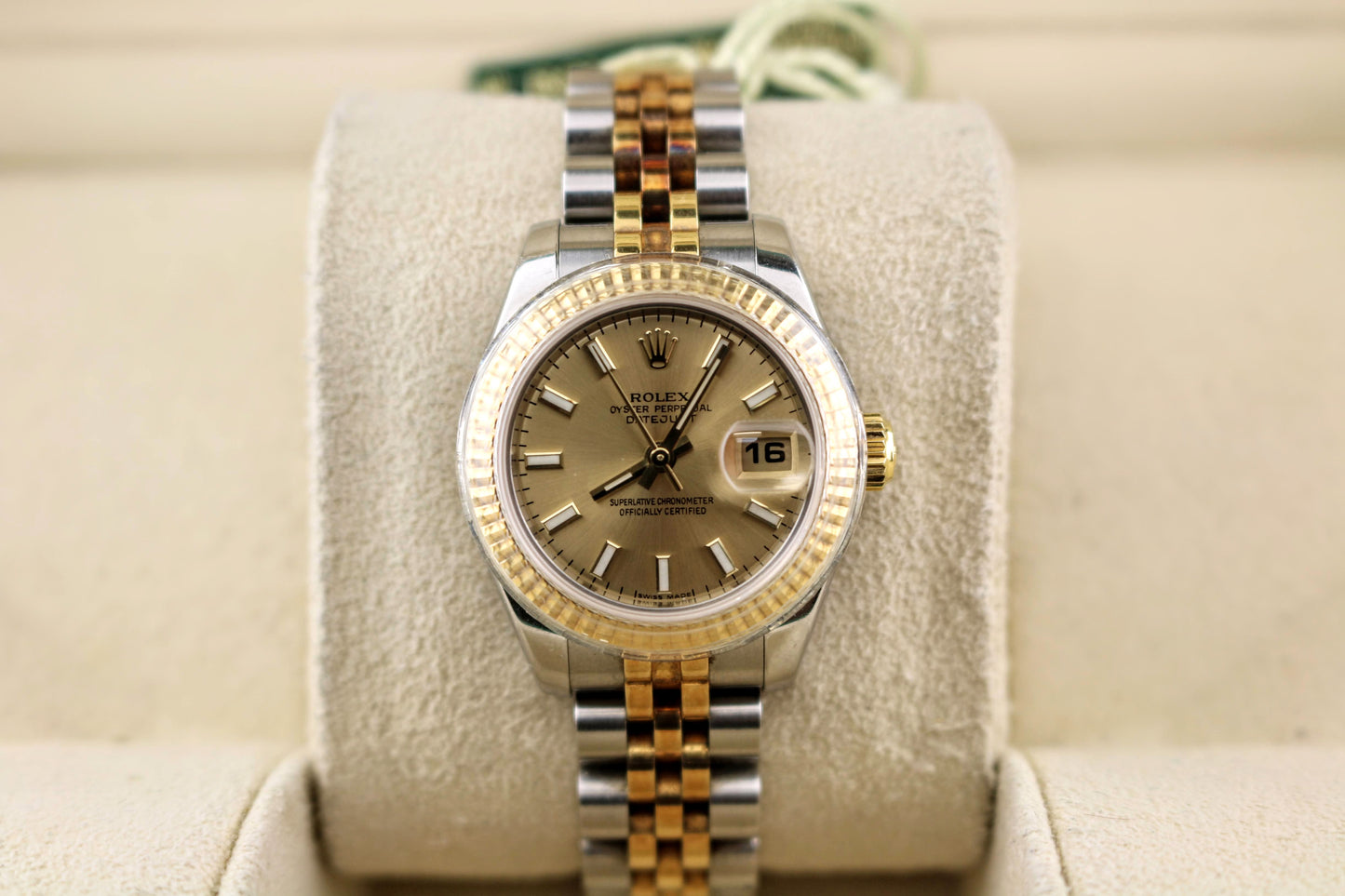 Rolex Ladies Datejust 179173 Champagne Stick Dial TT Jubilee W/Open Papers 26mm