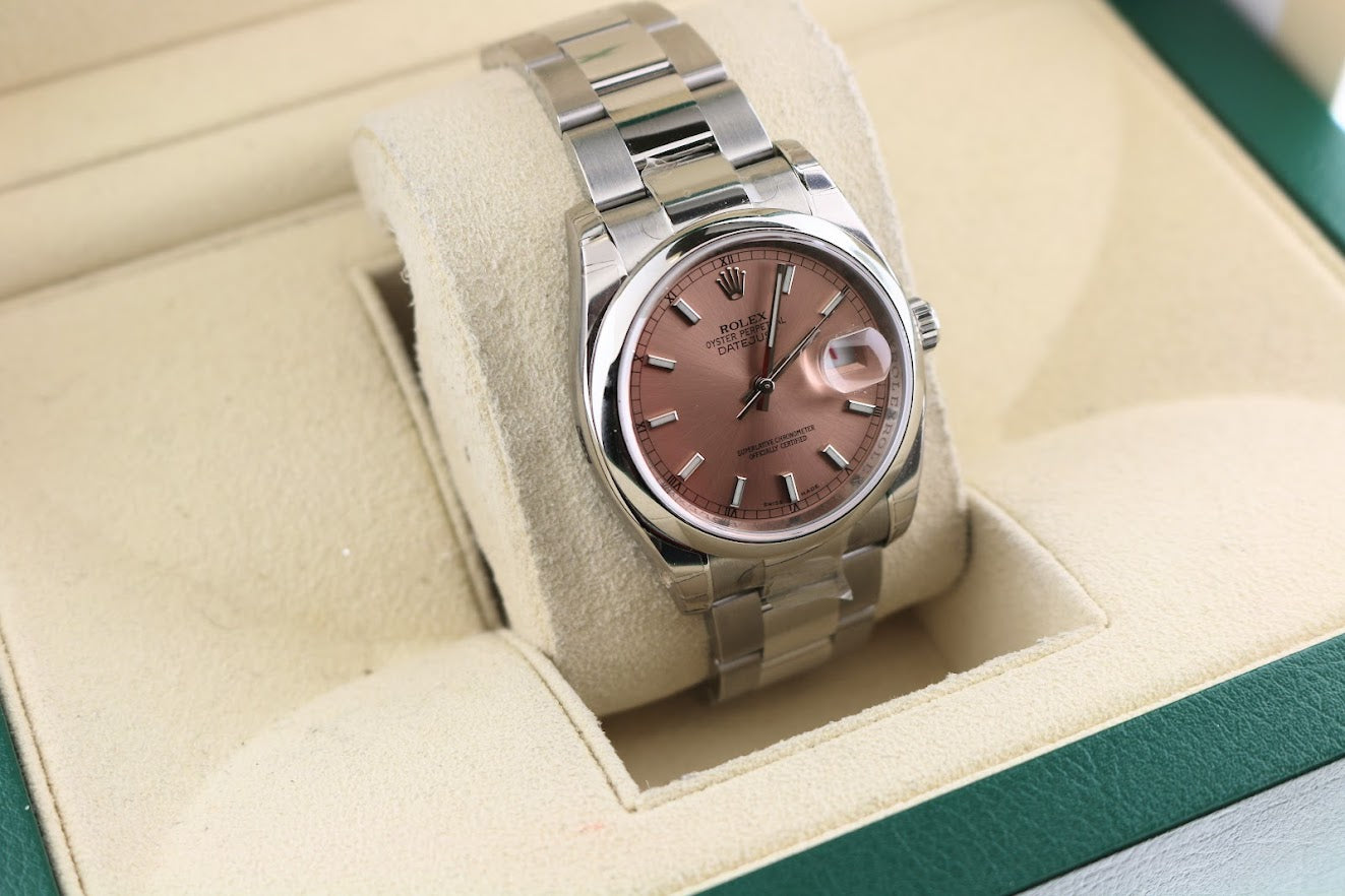 Unworn 2008 Rolex Datejust 116200 Pink Stick Dial SS Oyster W/Papers 36mm