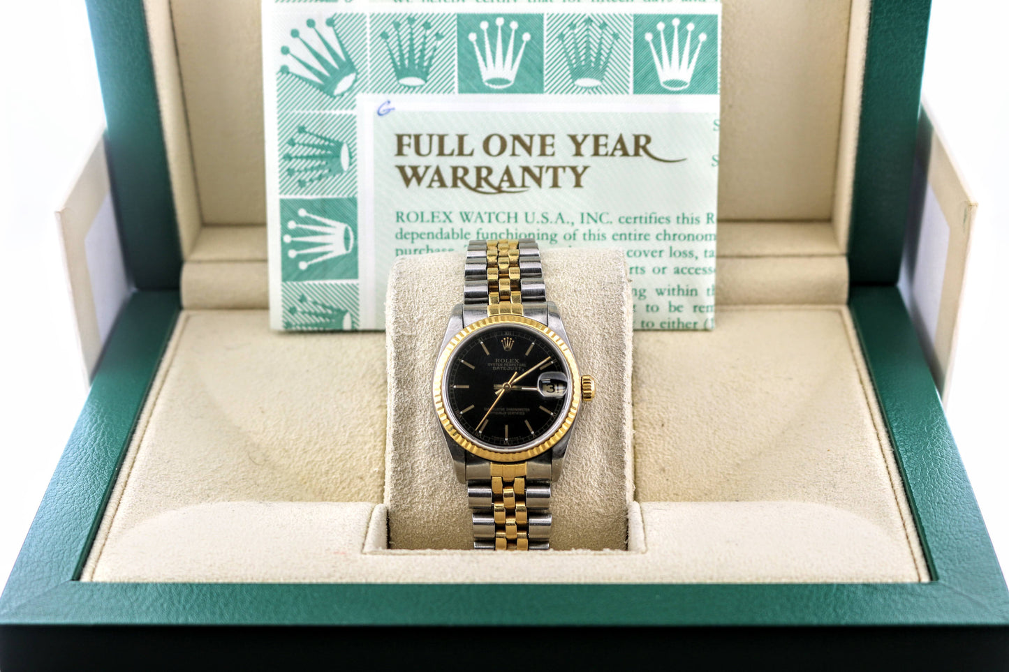 1991 Rolex Midsize Datejust 68273 Black Stick Dial TT Jubilee No Papers 31mm