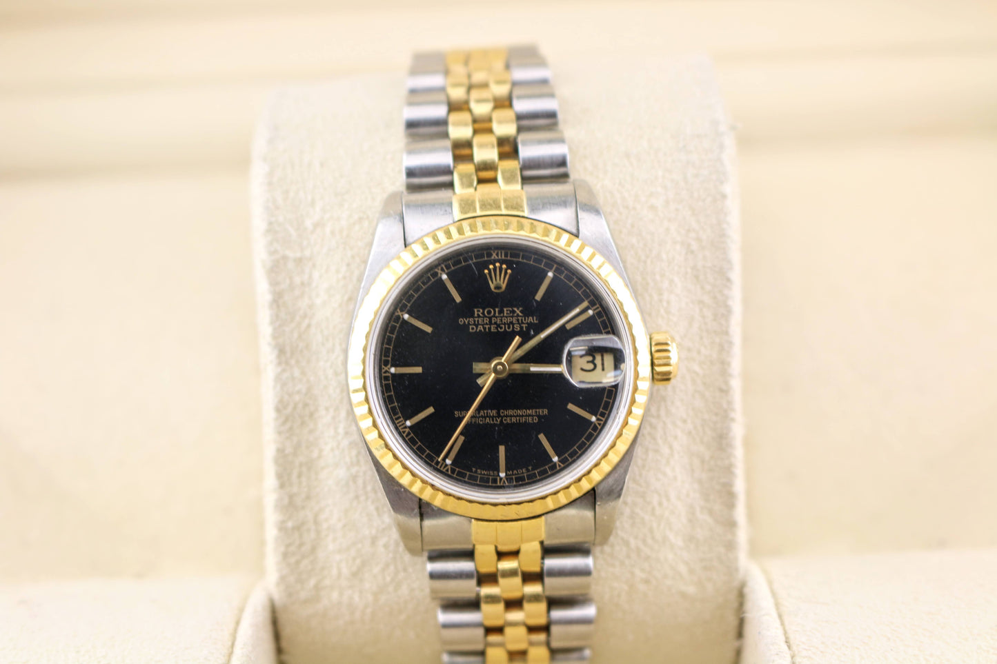 1991 Rolex Midsize Datejust 68273 Black Stick Dial TT Jubilee No Papers 31mm