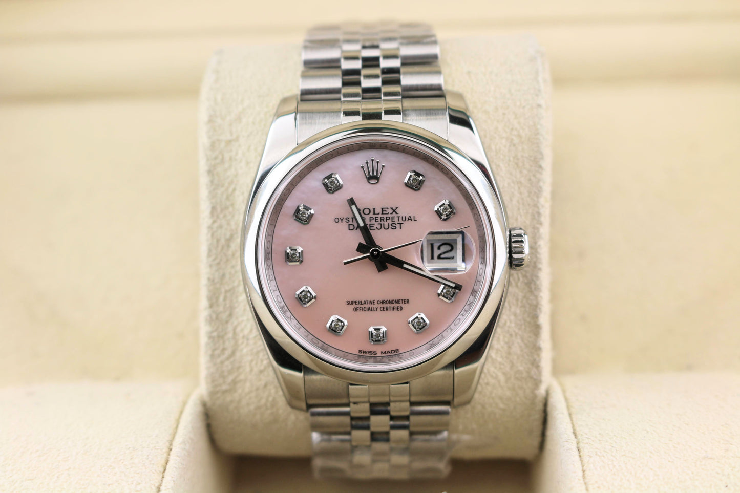2010 Rolex Datejust 116200 Pink Mop Diamond Dial SS Jubilee No Papers 36mm