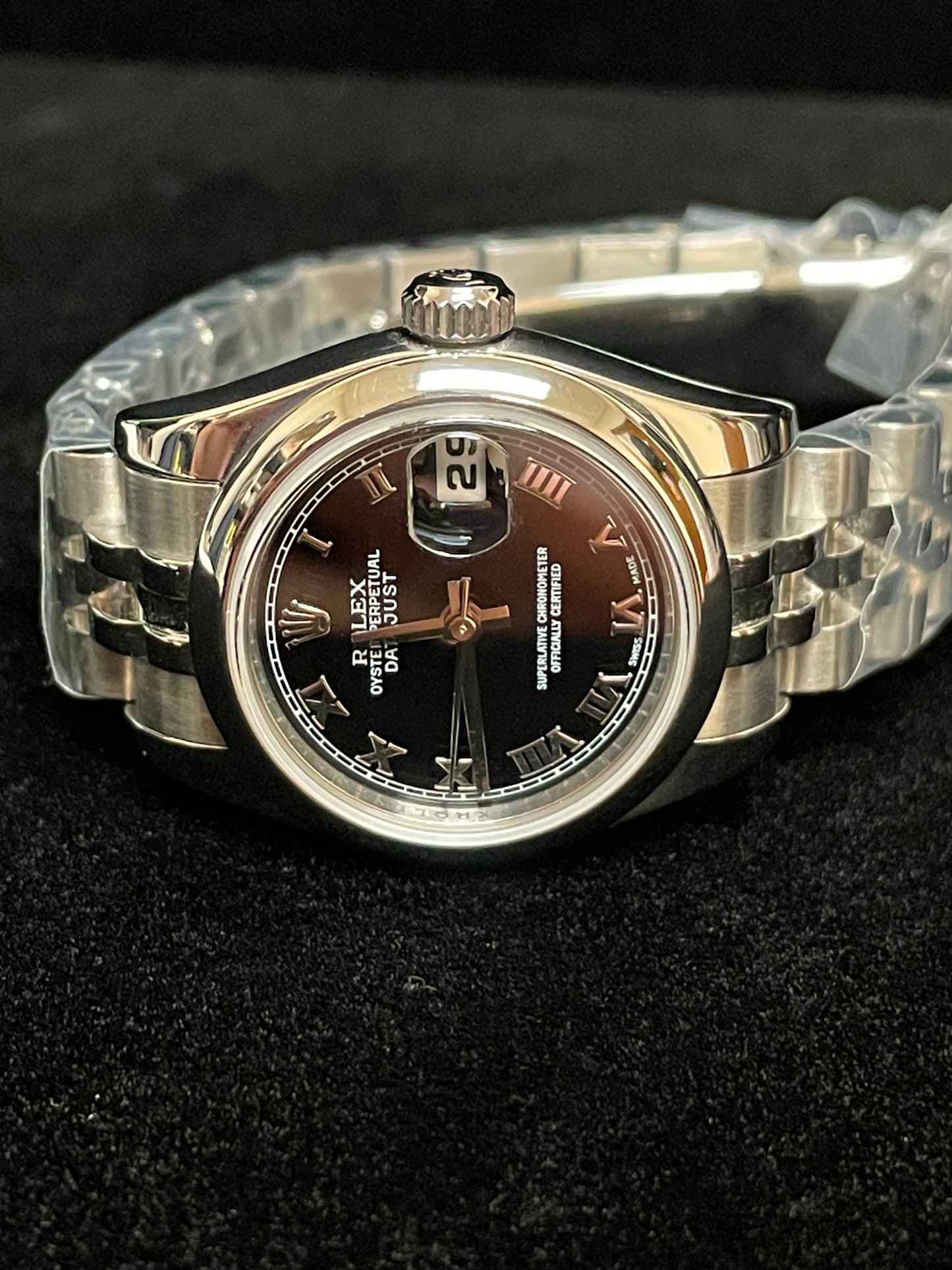 2008 Rolex Ladies Datejust 179160 Black Roman SS Jubilee No Papers 26mm