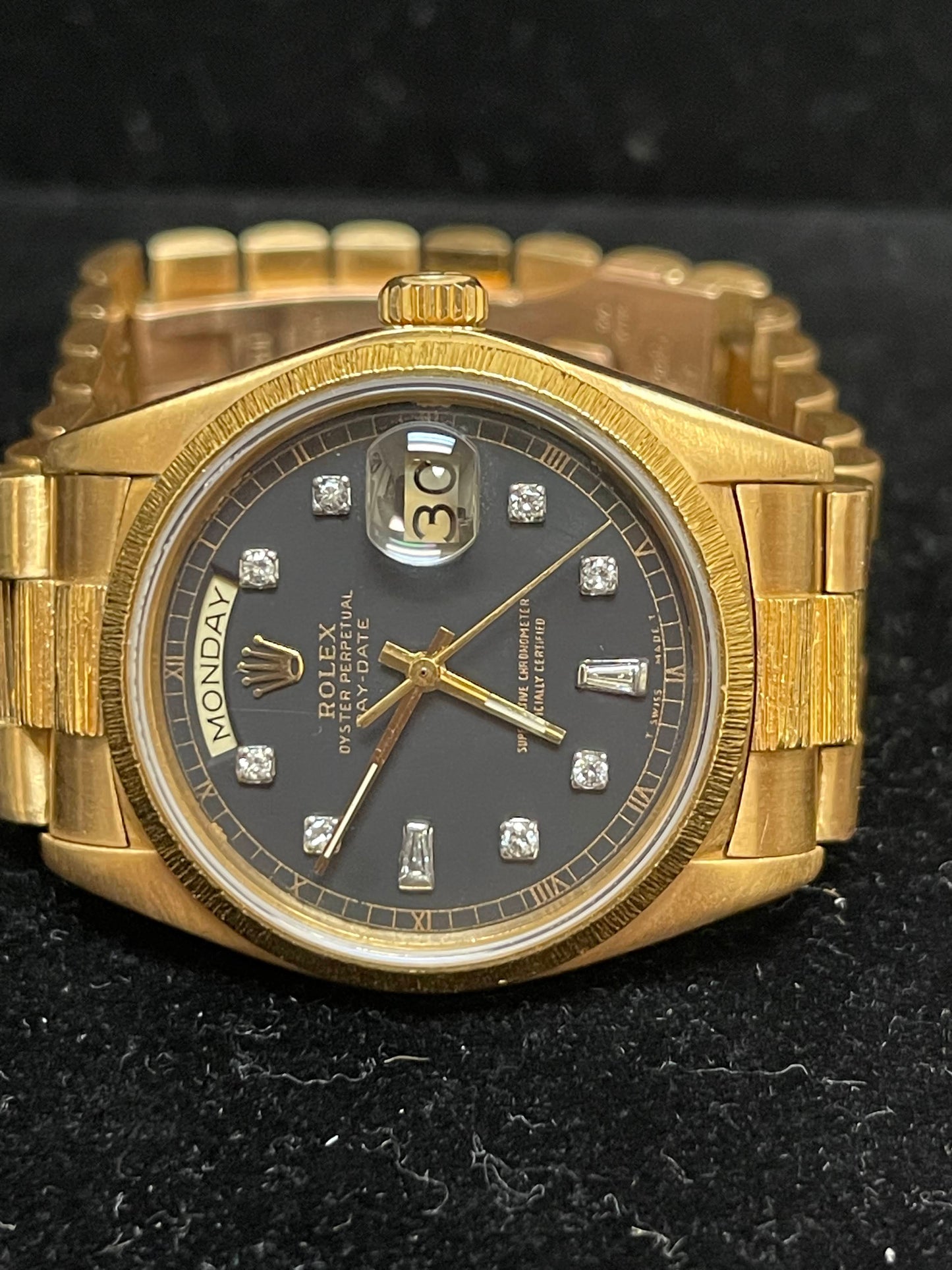 Rolex Day-Date 18078 Black Diamond Dial 18kt President W/Open Papers 36mm