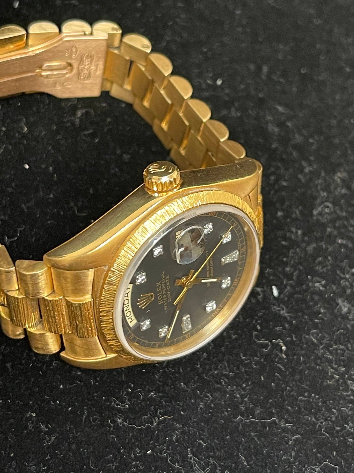 Rolex Day-Date 18078 Black Diamond Dial 18kt President W/Open Papers 36mm
