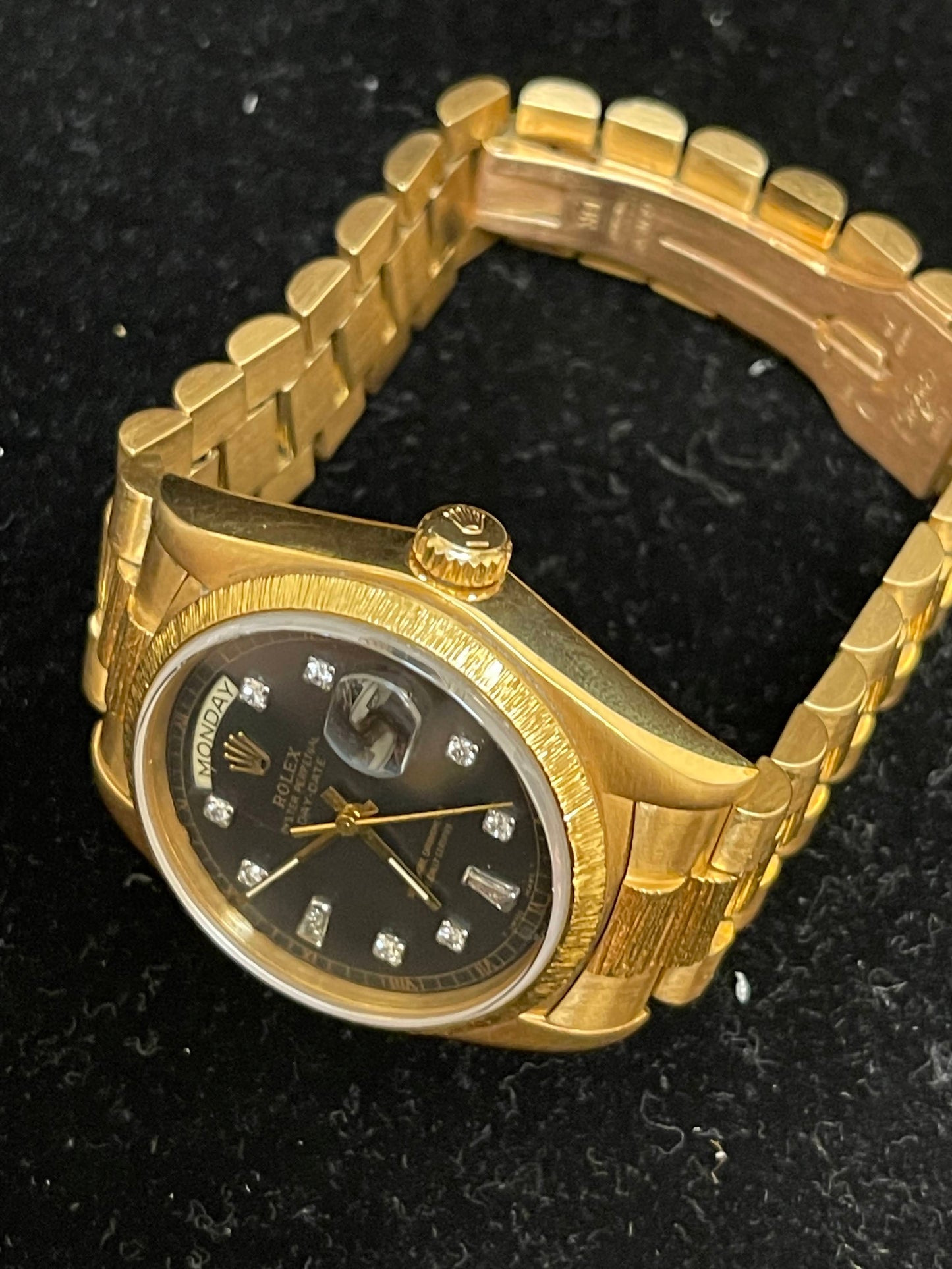 Rolex Day-Date 18078 Black Diamond Dial 18kt President W/Open Papers 36mm