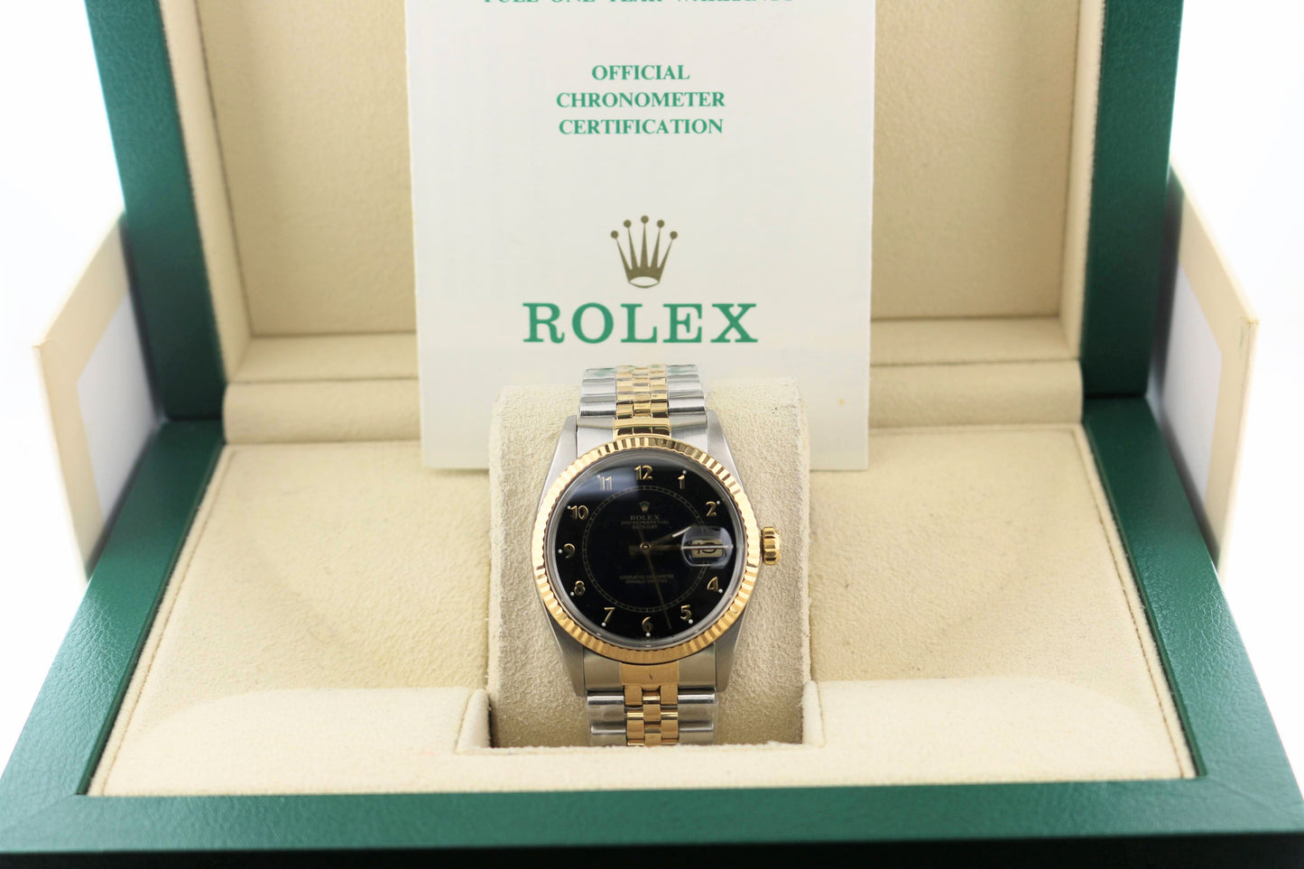 Rolex Datejust 16013 Black Boiler Gauge Dial TT Jubilee With Open Papers 36mm