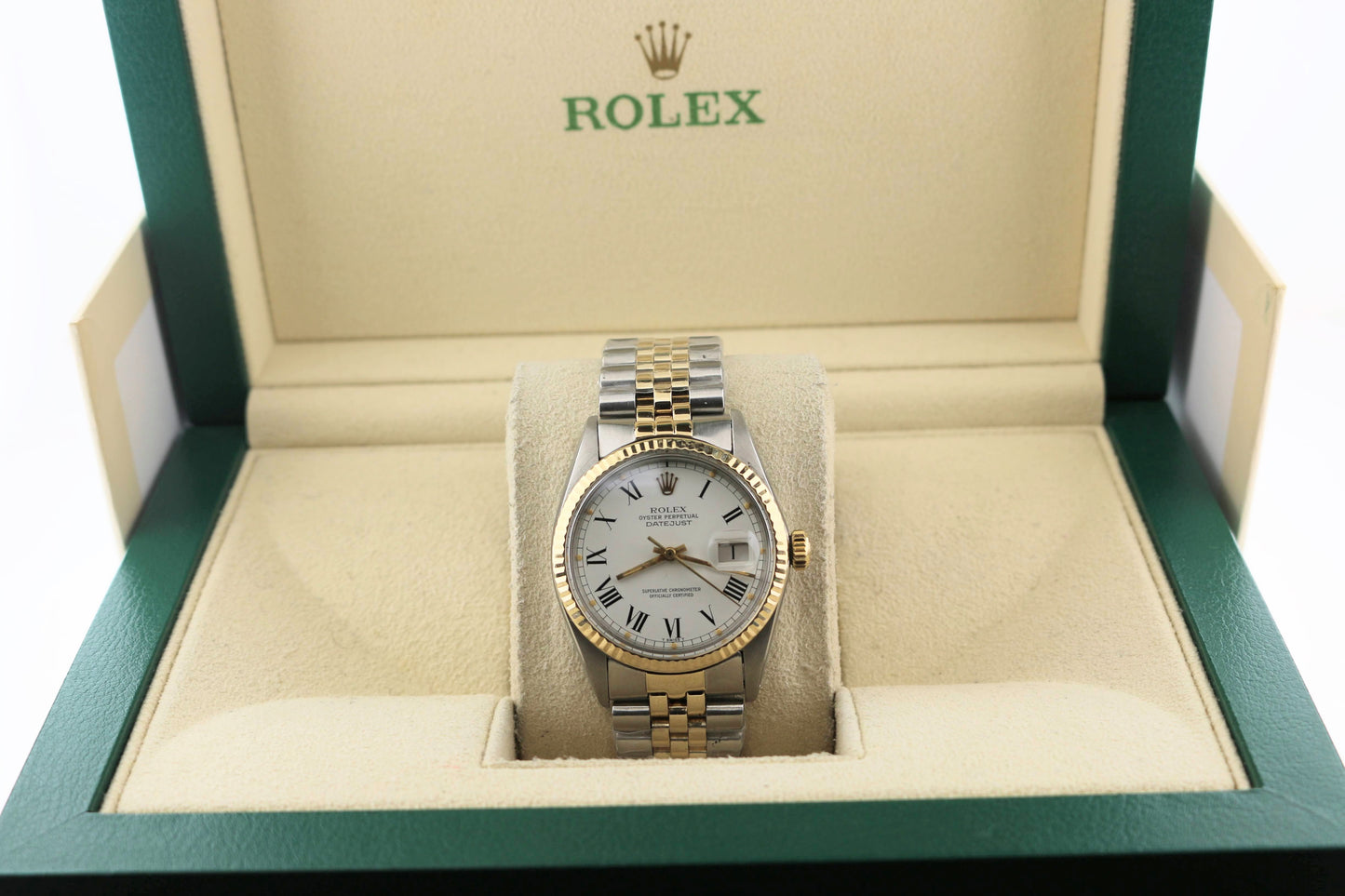 1980 Rolex Datejust 16013 White Roman Buckley Dial TT Jubilee No Papers 36mm