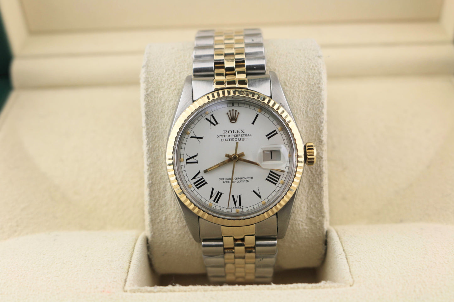 1980 Rolex Datejust 16013 White Roman Buckley Dial TT Jubilee No Papers 36mm