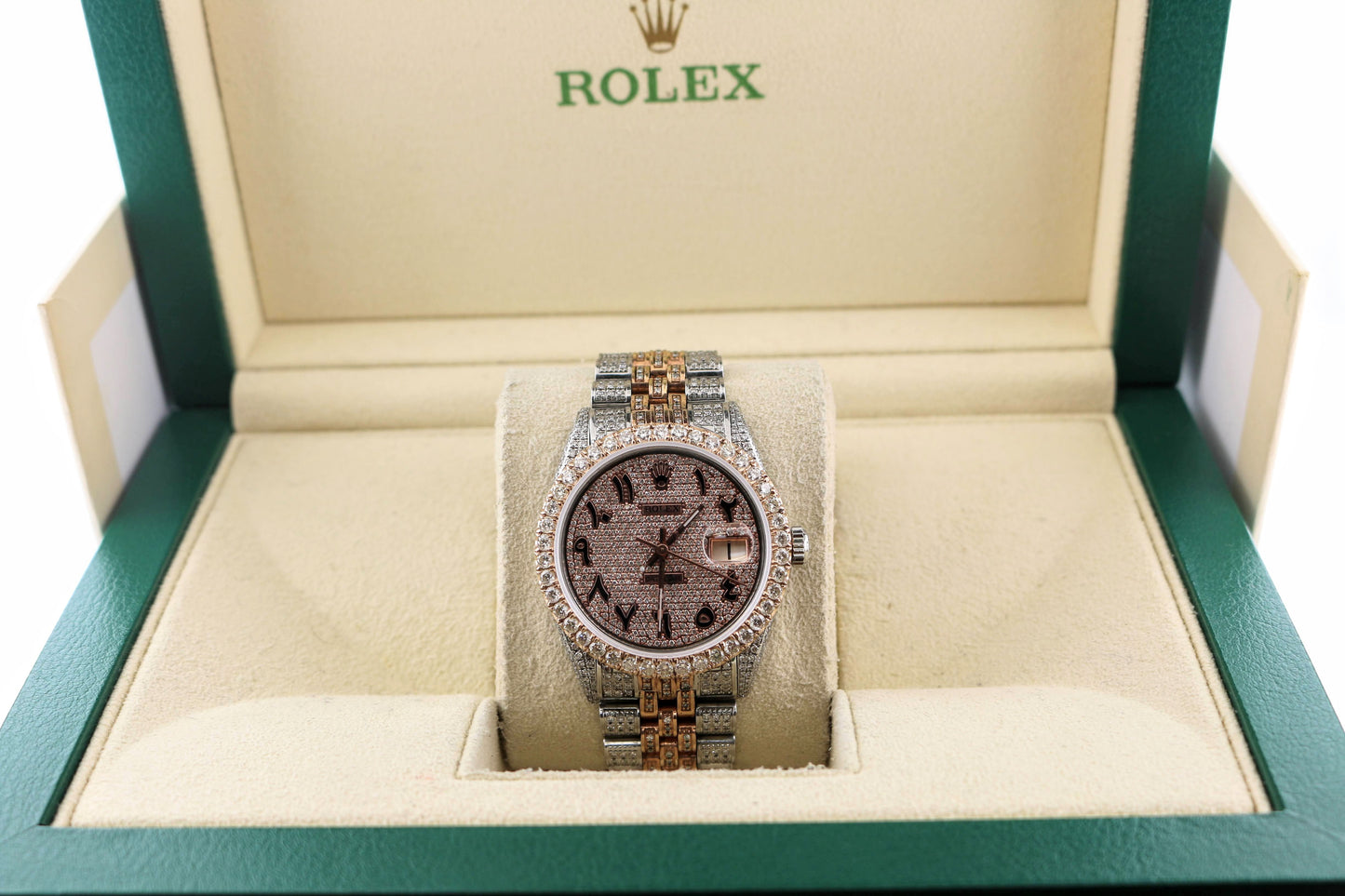 Rolex Datejust 1603 Paved Arabic Pink Diamond Dial RG TT Jubilee 36mm