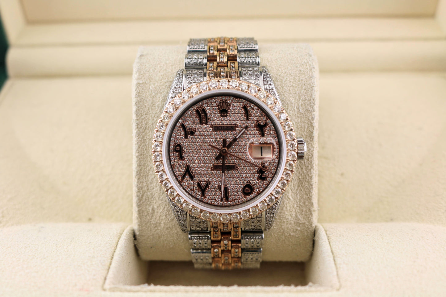 Rolex Datejust 1603 Paved Arabic Pink Diamond Dial RG TT Jubilee 36mm