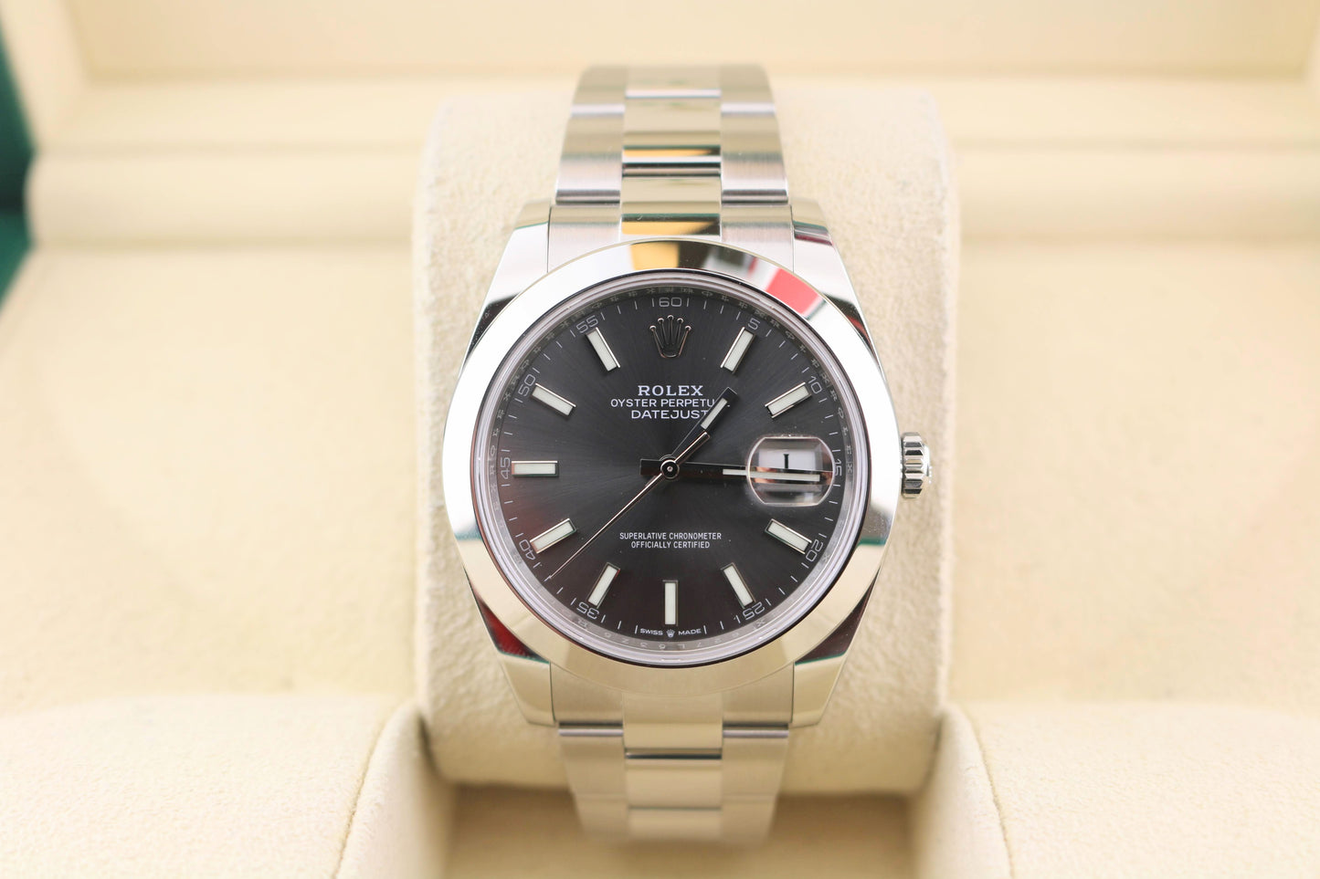 2022 Rolex Datejust 126300 Gray Stick Dial SS Oyster With Papers 41mm