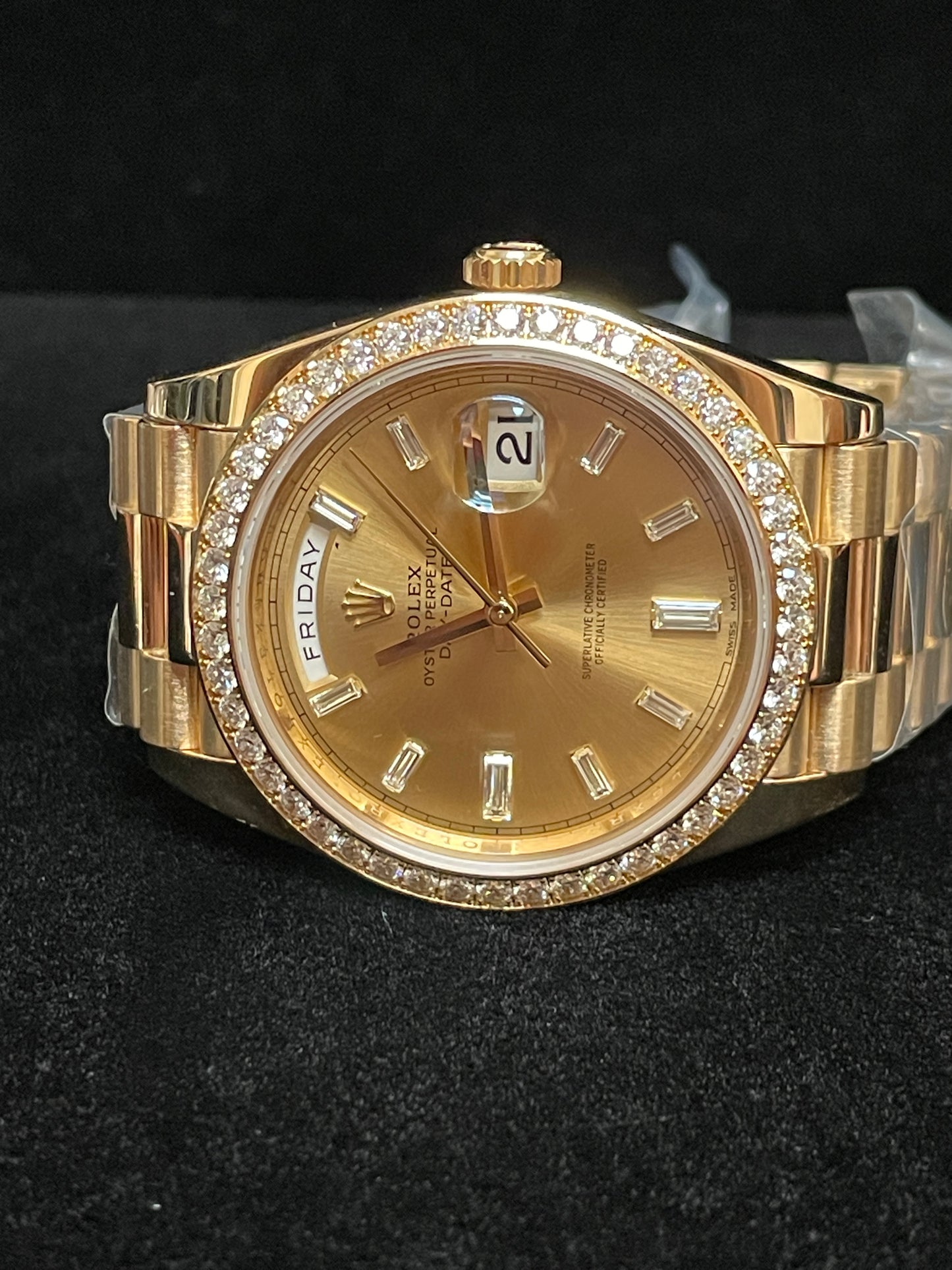 2017 Rolex Day-Date 228348RBR Baguette Diam Bezel 18kt President W/ Papers 40mm