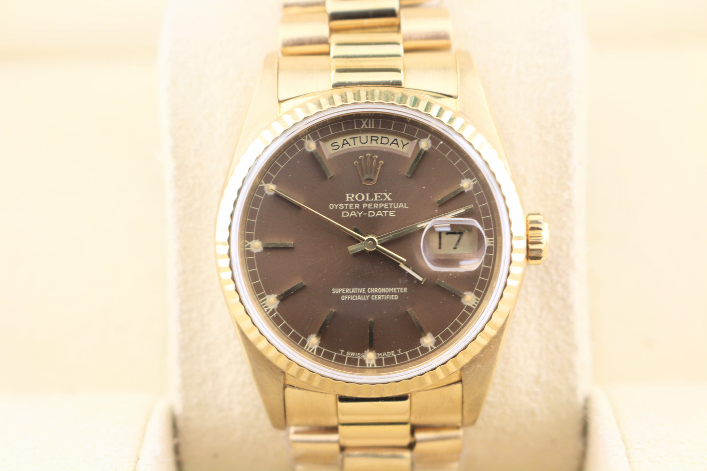 1989 Rolex Day-Date 18238 Tobacco Dial 18kt President No Papers 36mm