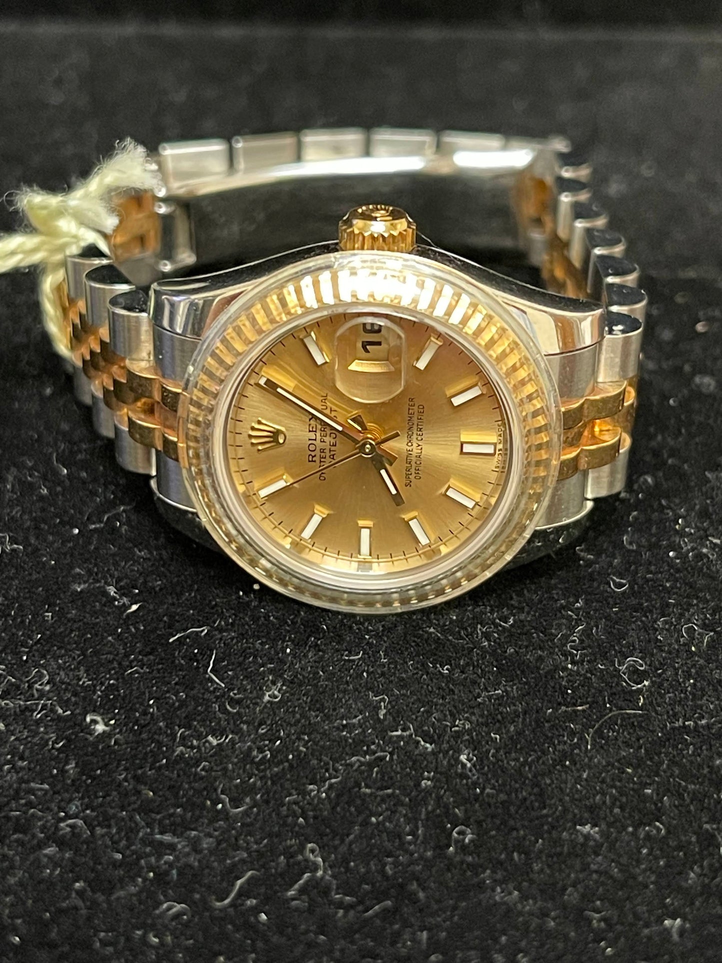 Rolex Ladies Datejust 179173 Champagne Stick Dial TT Jubilee W/Open Papers 26mm