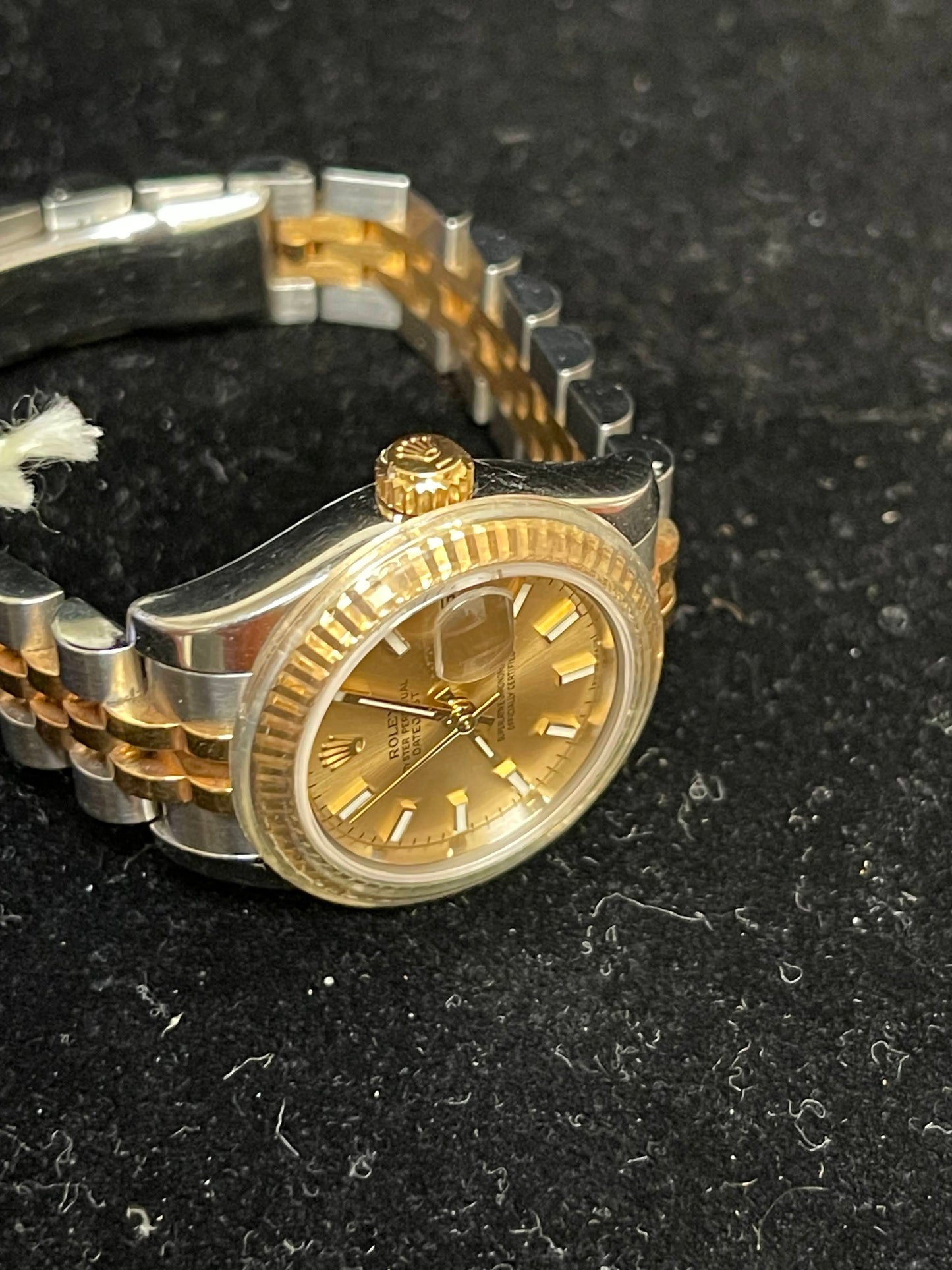 Rolex Ladies Datejust 179173 Champagne Stick Dial TT Jubilee W/Open Papers 26mm