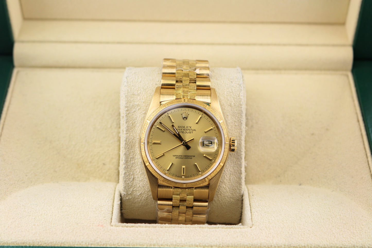 1985 Rolex Datejust 16078 Champagne 18kt Jubilee Bark No Papers 36mm