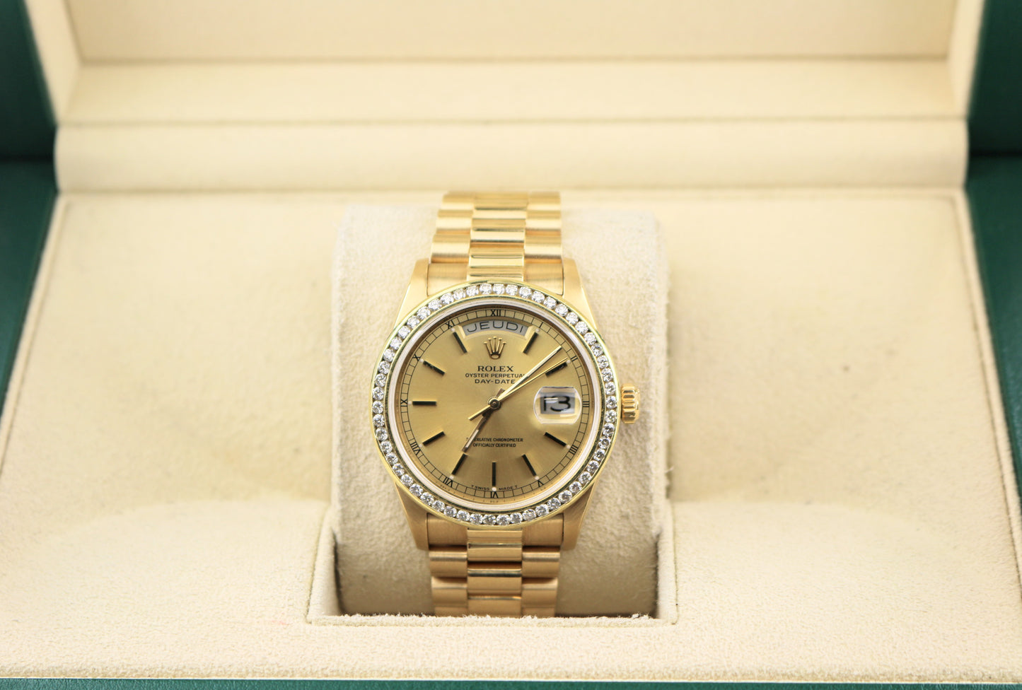 1979 Rolex Day-date 18038 French Champagne Diamond Bezel 18kt President 36mm
