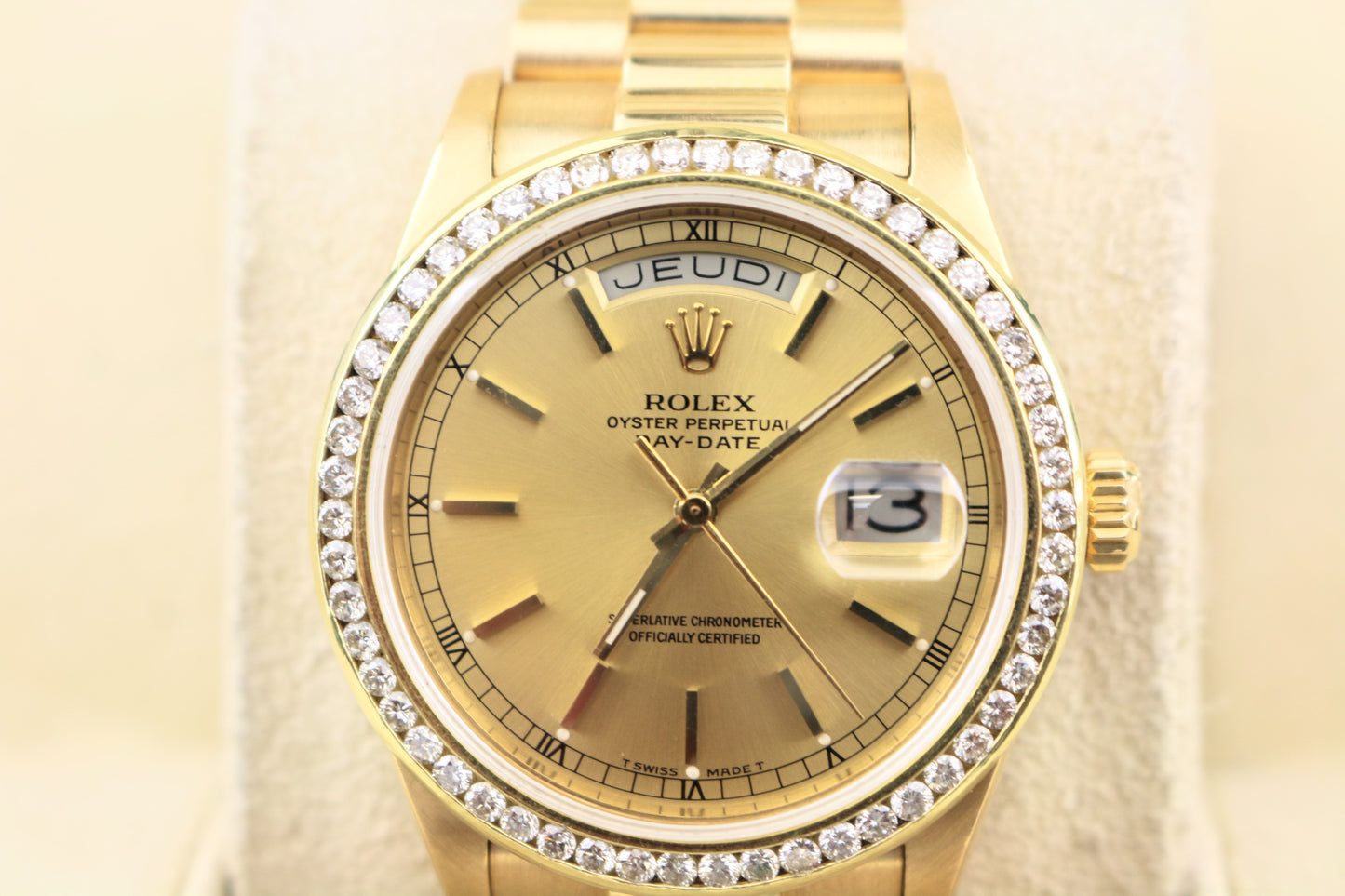 1979 Rolex Day-date 18038 French Champagne Diamond Bezel 18kt President 36mm