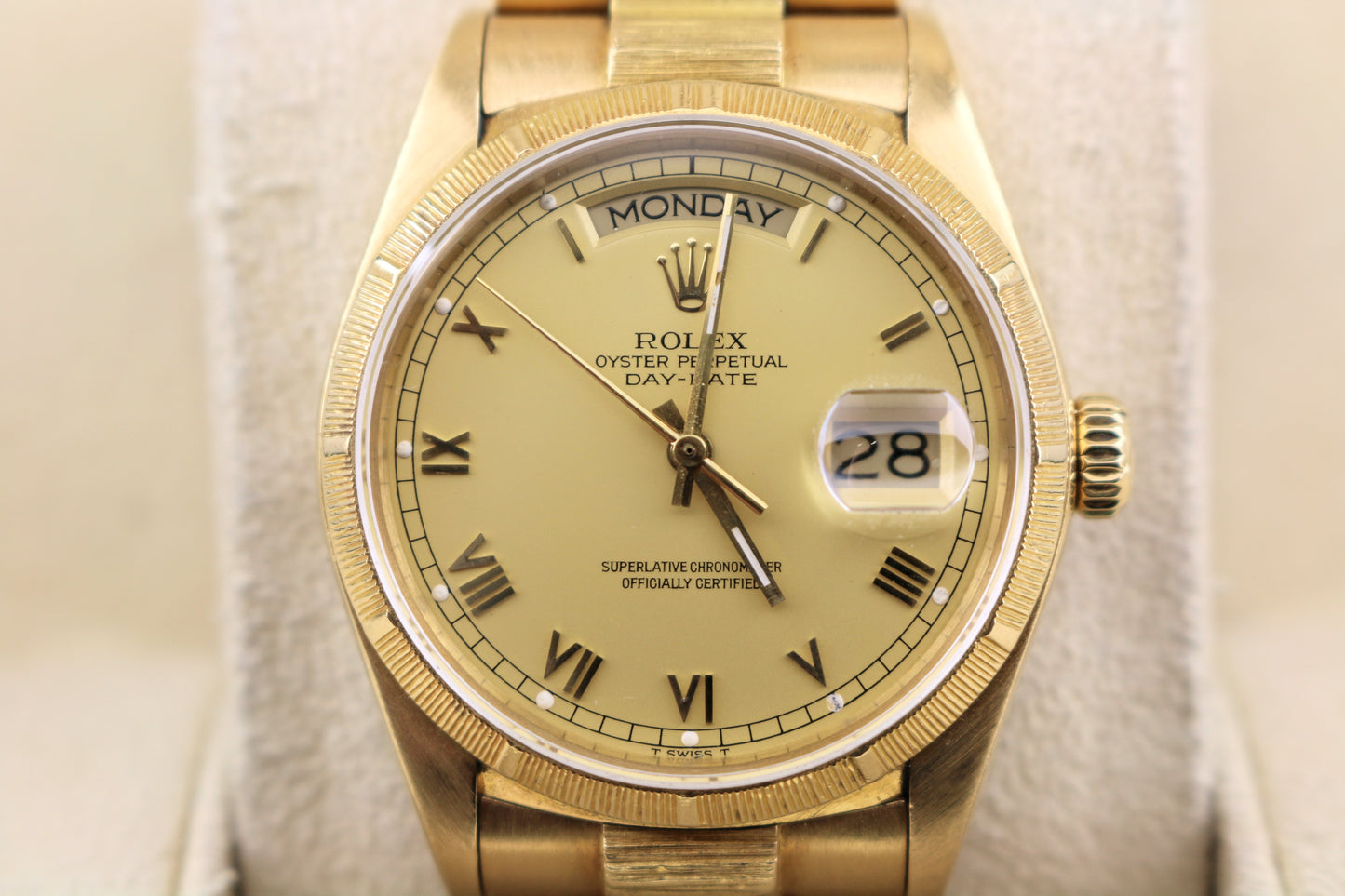 1986 Rolex Day-Date 18078 Lemon Roman Dial 18kt Bark President No Papers 36mm