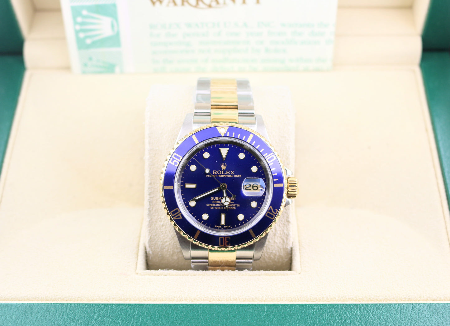 2001 Rolex Submariner Gold Through 16613 Blue Dial TT Oyster With Papers 40mm