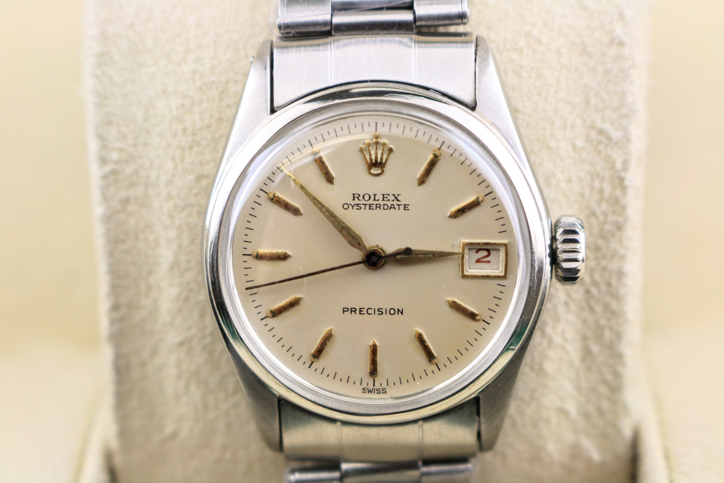 1962 Rolex Oysterdate Precision 6066 White Dial SS Rivet Bracelet No Papers 31mm