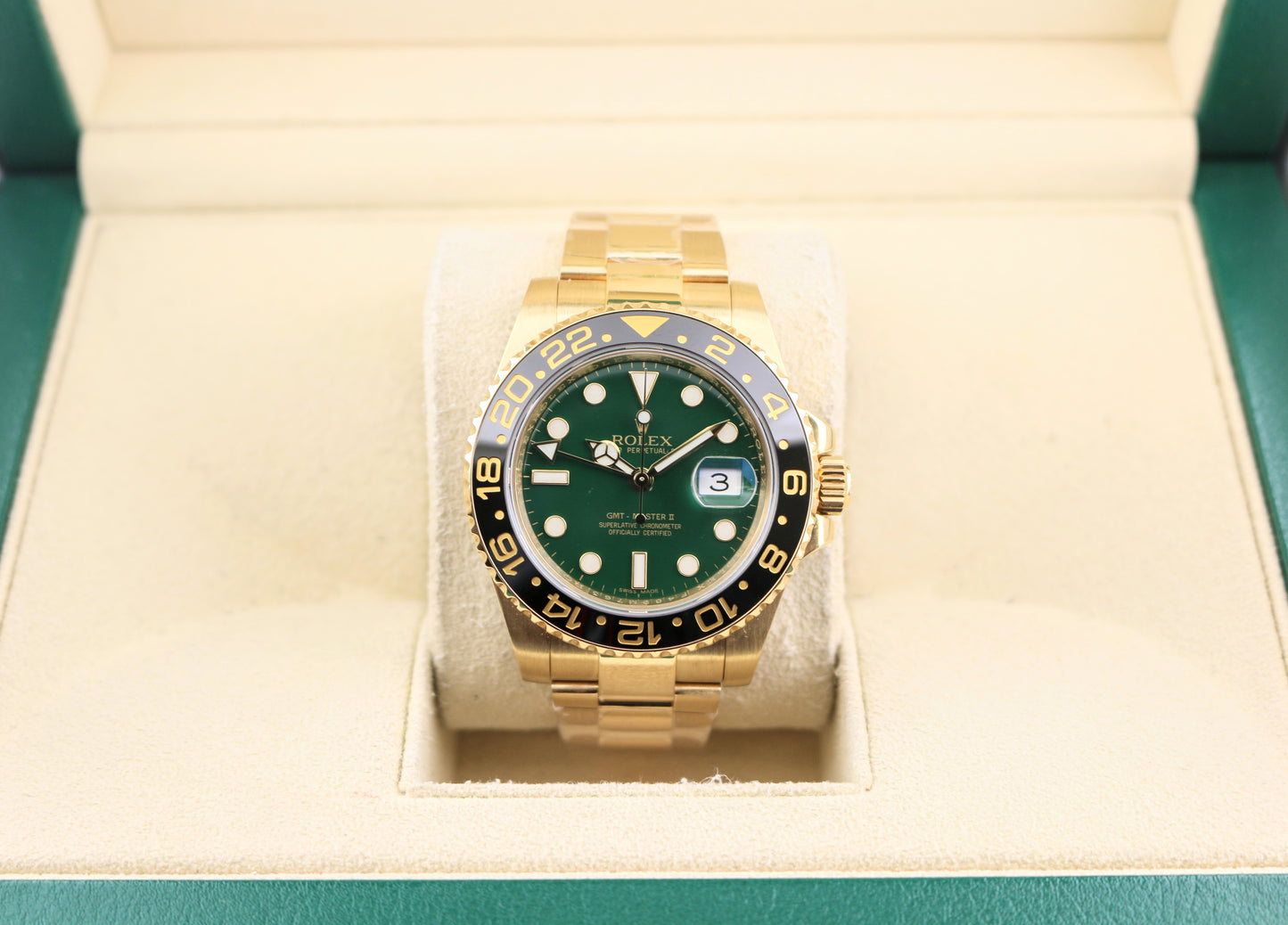 2015 Rolex GMT-Master II 116718 Green Money Dial 18kt YG Oyster No Papers 40mm