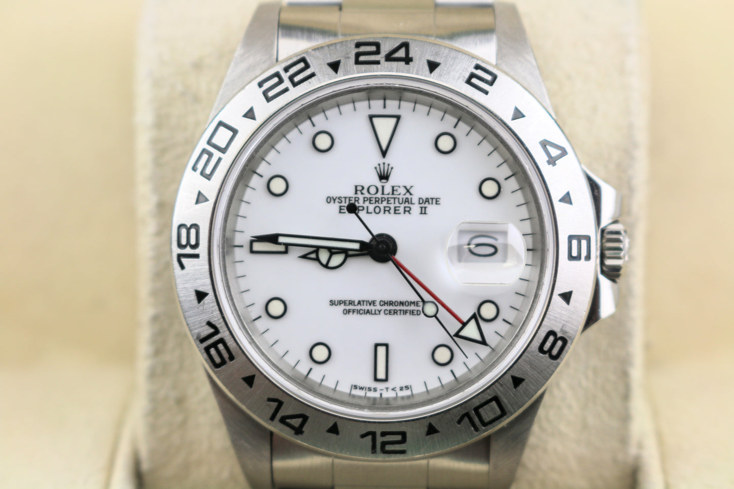 1986 Rolex Explorer II 16550 Transitional White Polar Dial SS Oyster Papers 40mm