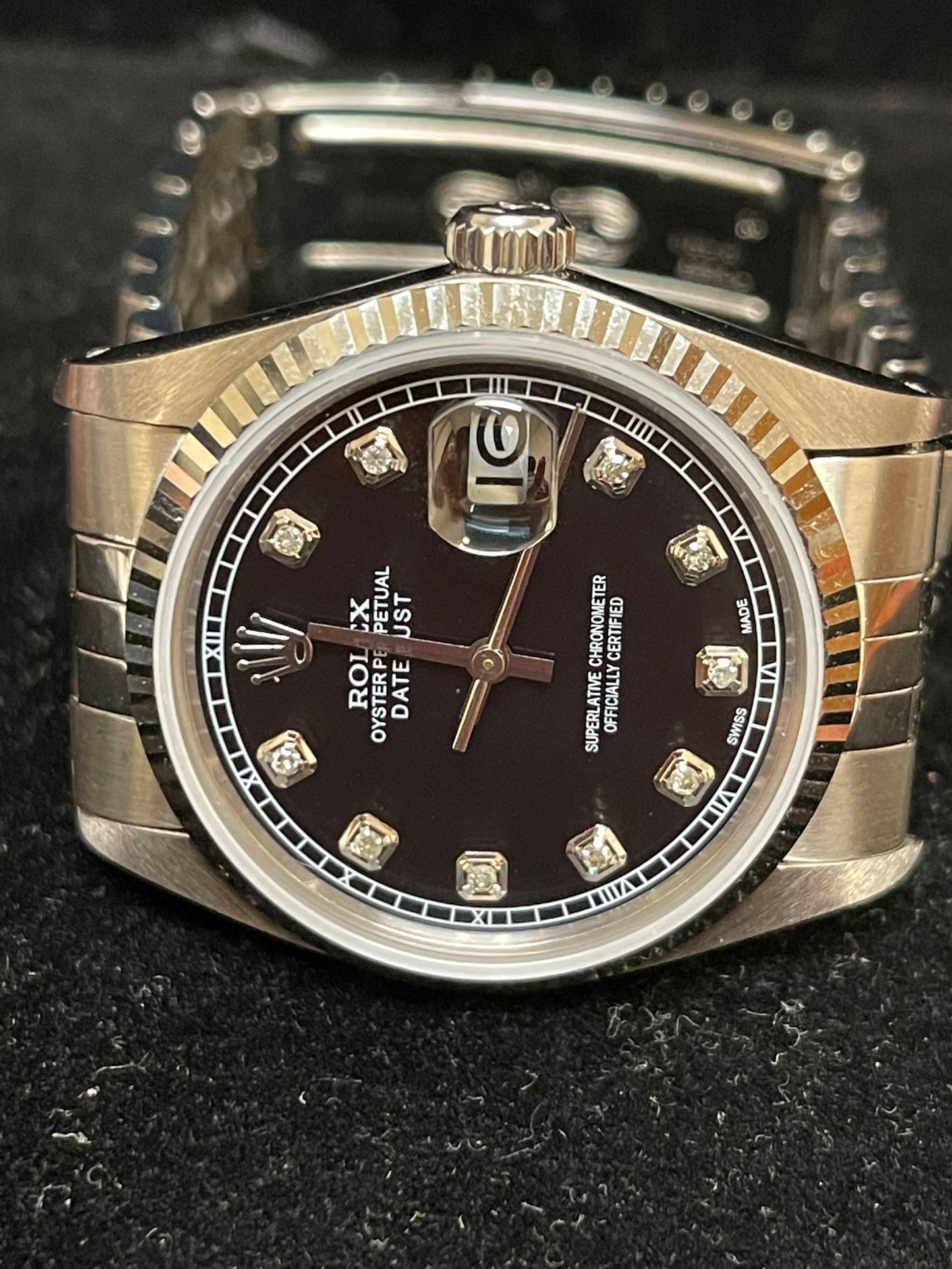 1982 Rolex Datejust 16014 Black Diamond Dial SS Jubilee No Papers 36mm