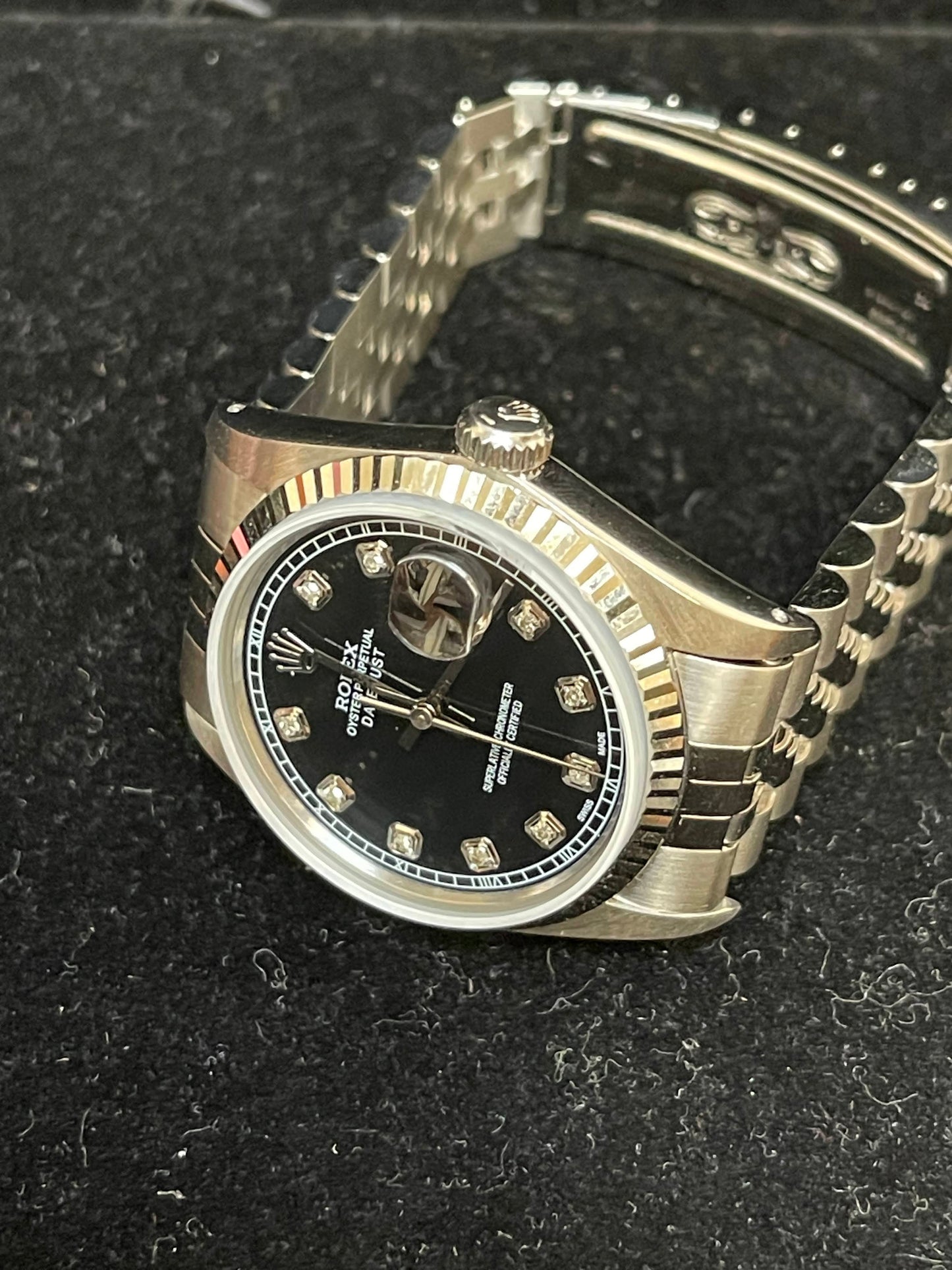 1982 Rolex Datejust 16014 Black Diamond Dial SS Jubilee No Papers 36mm