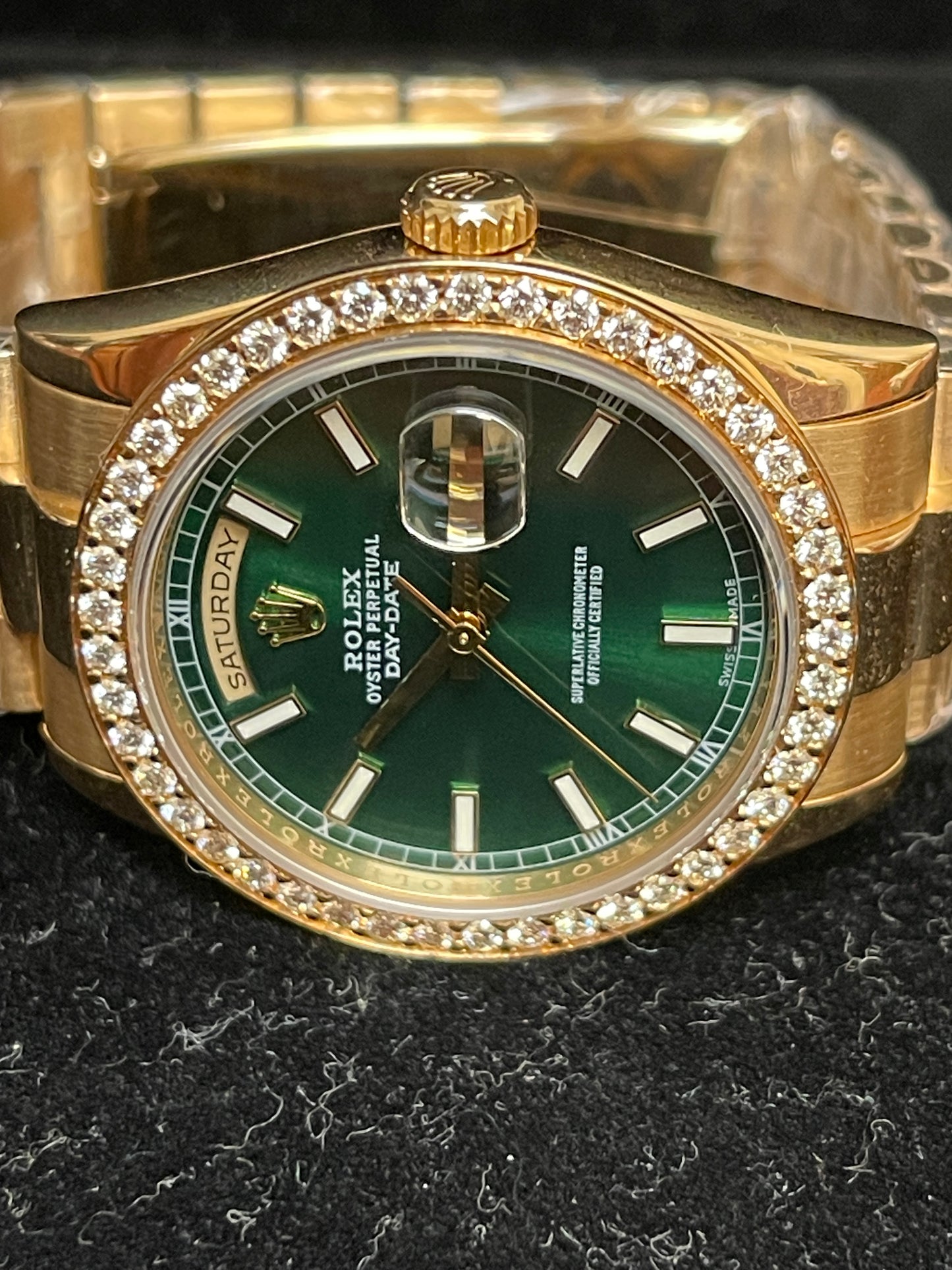 2018 Rolex Day-Date 118208 Green Dial + Diamond Bezel President No Papers 36mm