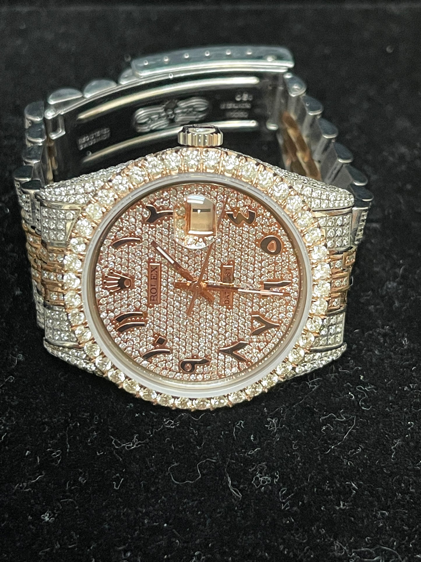 Rolex Datejust 1603 Paved Arabic Pink Diamond Dial RG TT Jubilee 36mm