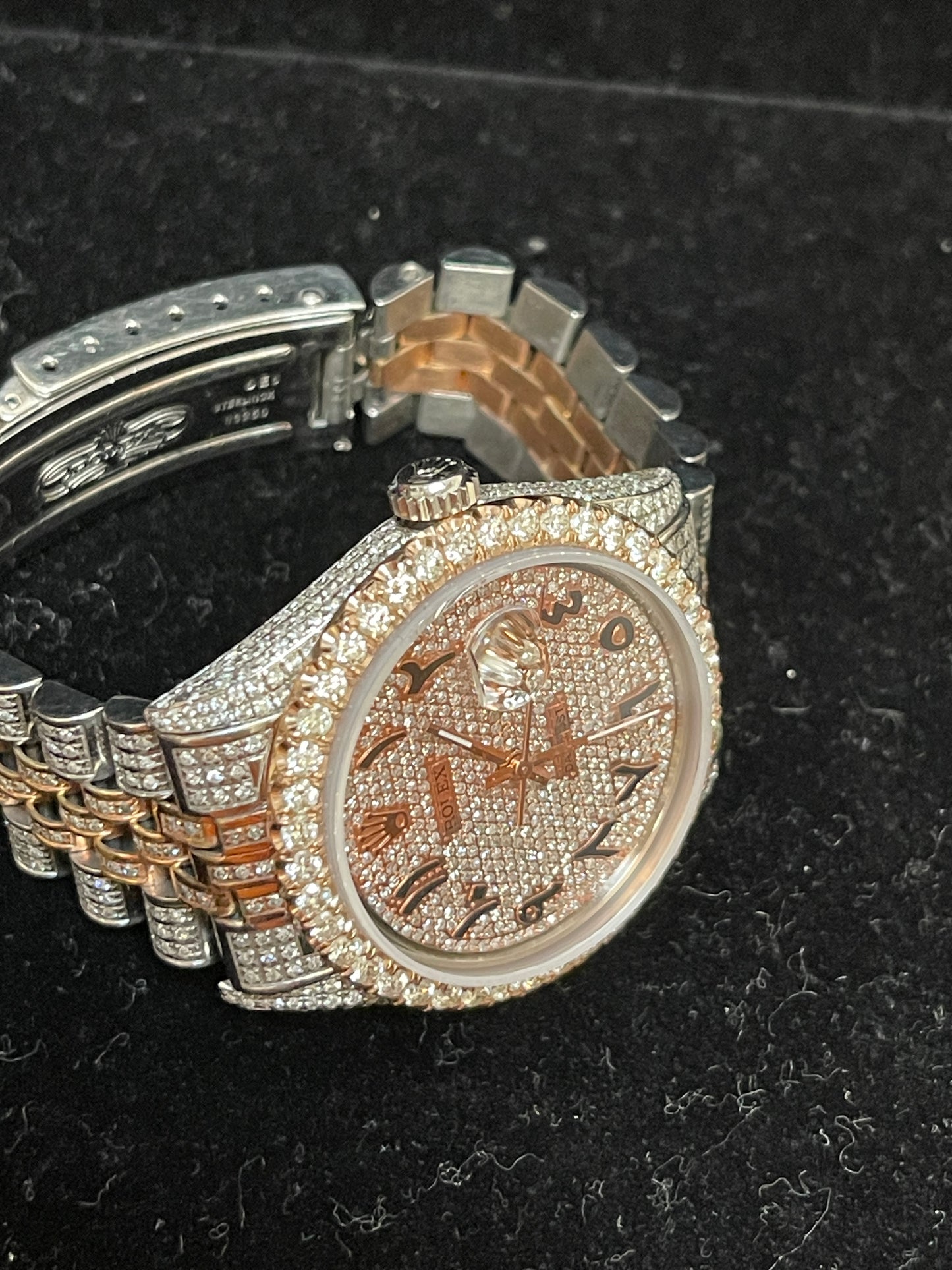 Rolex Datejust 1603 Paved Arabic Pink Diamond Dial RG TT Jubilee 36mm