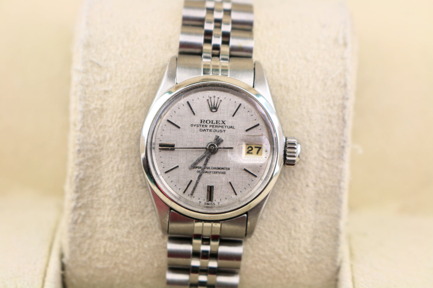 Rolex Ladies Datejust 6516 Silver Linen Dial SS Jubilee No Papers 26mm