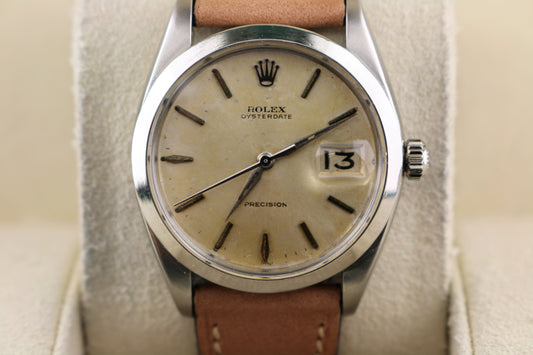 1960 Rolex Oyster Date 6694 Silver Dial Brown Leather Strap W Service Paper 34mm