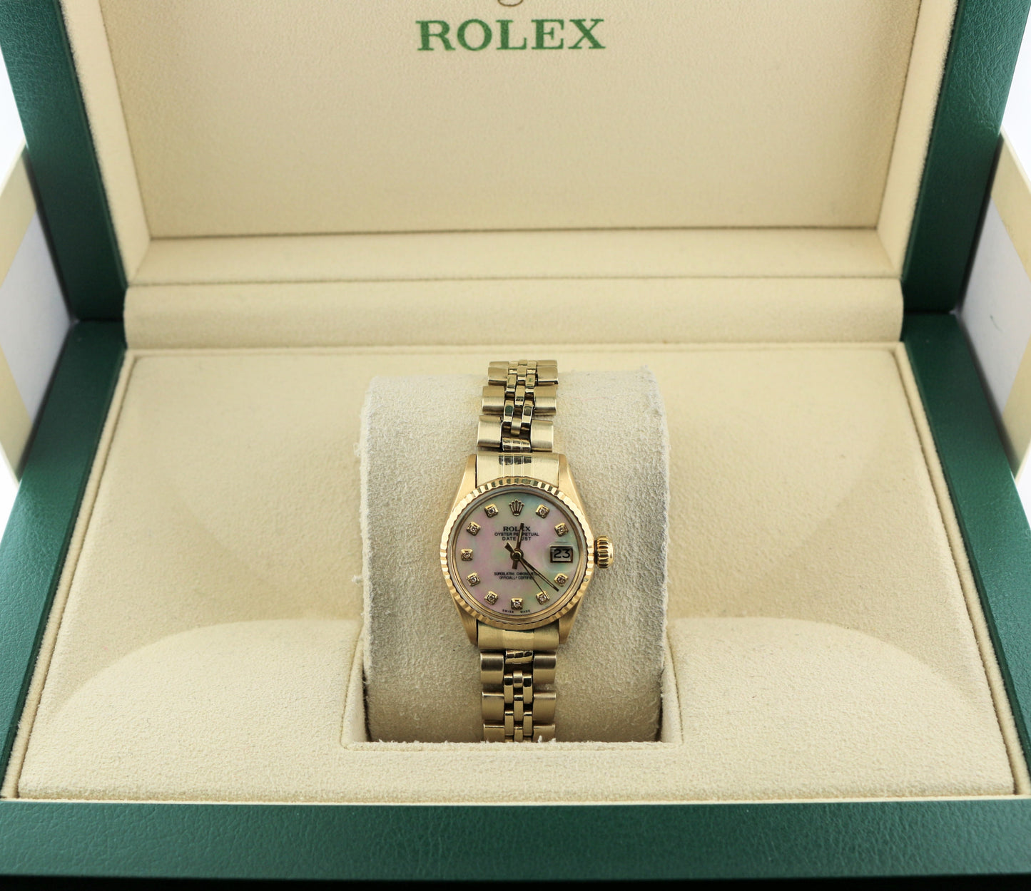 Rolex Ladies Datejust President 6517 White MOP Diam Dial Yellow Gold 26mm