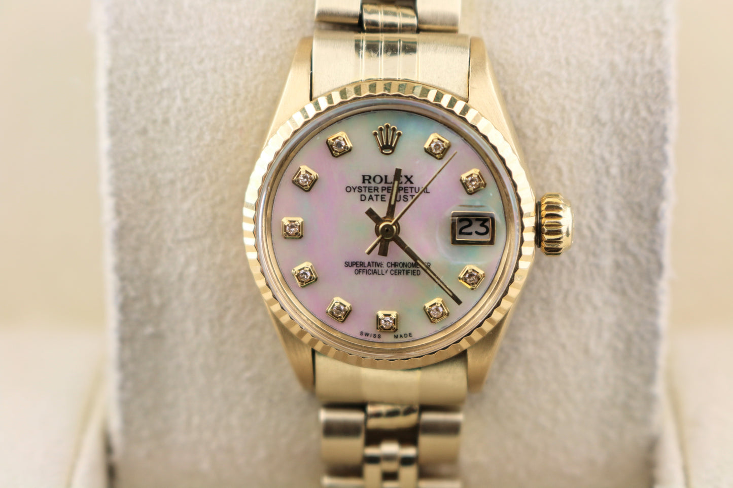 Rolex Ladies Datejust President 6517 White MOP Diam Dial Yellow Gold 26mm