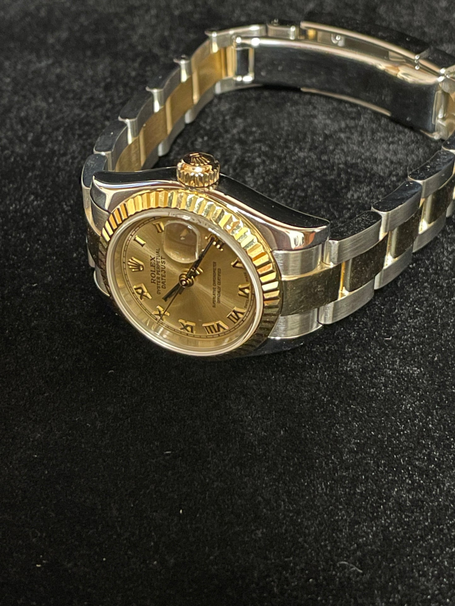 2010 Rolex Ladies Datejust 179173 Champagne Roman Dial TT Oyster W/ Papers 26mm