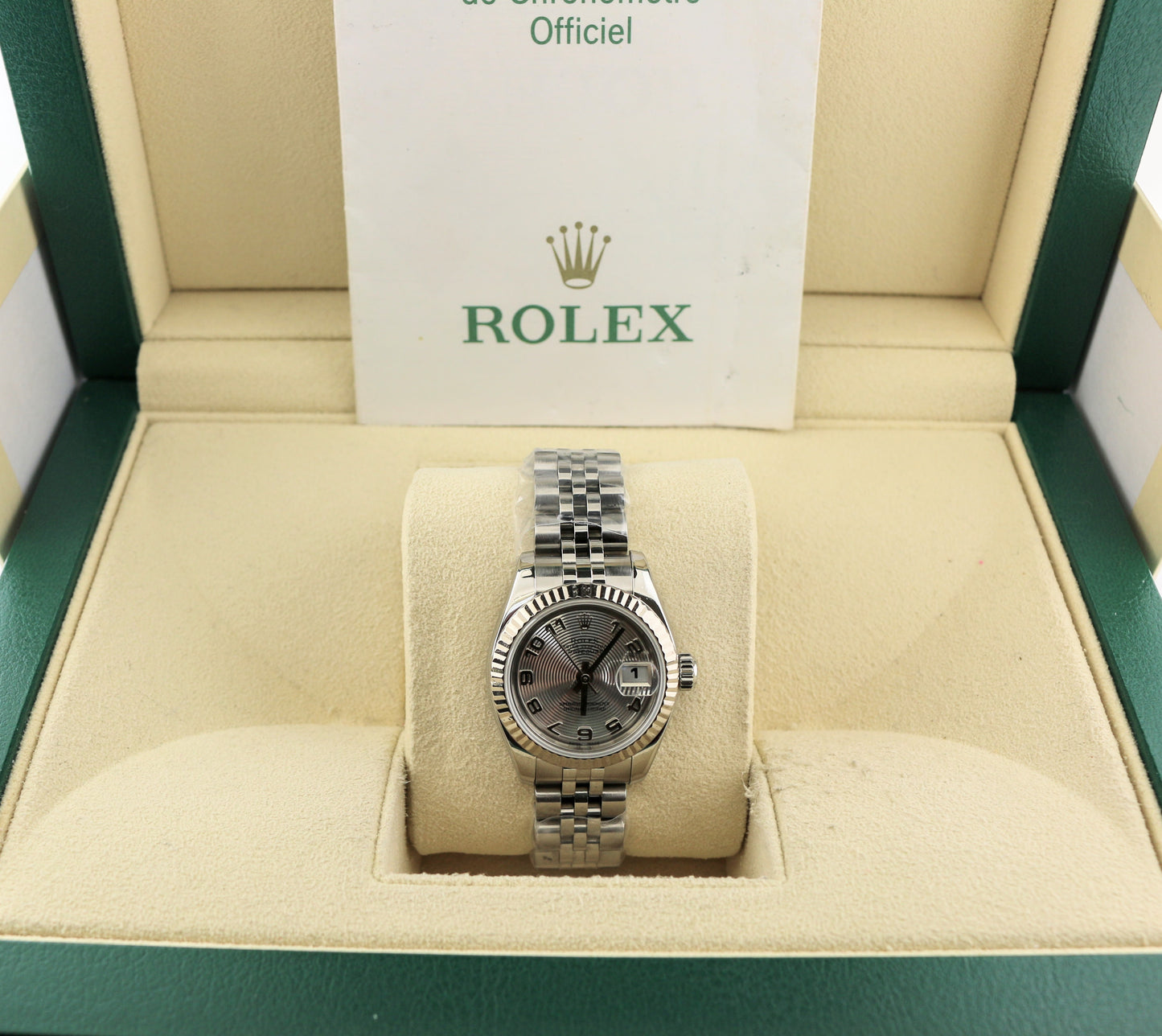 2006 Rolex Ladies Datejust 179174 Silver Concentric Dial SS Jubilee Papers 26mm