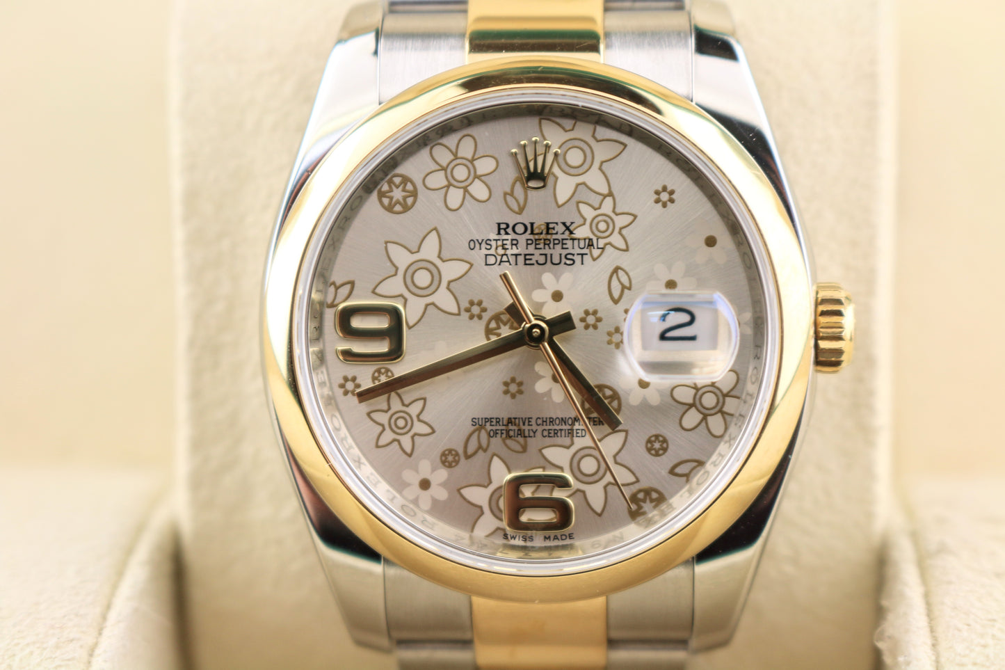 2017 Rolex Datejust 116203 Silver Floral Motif Dial TT 18kt Oyster No Paper 36mm